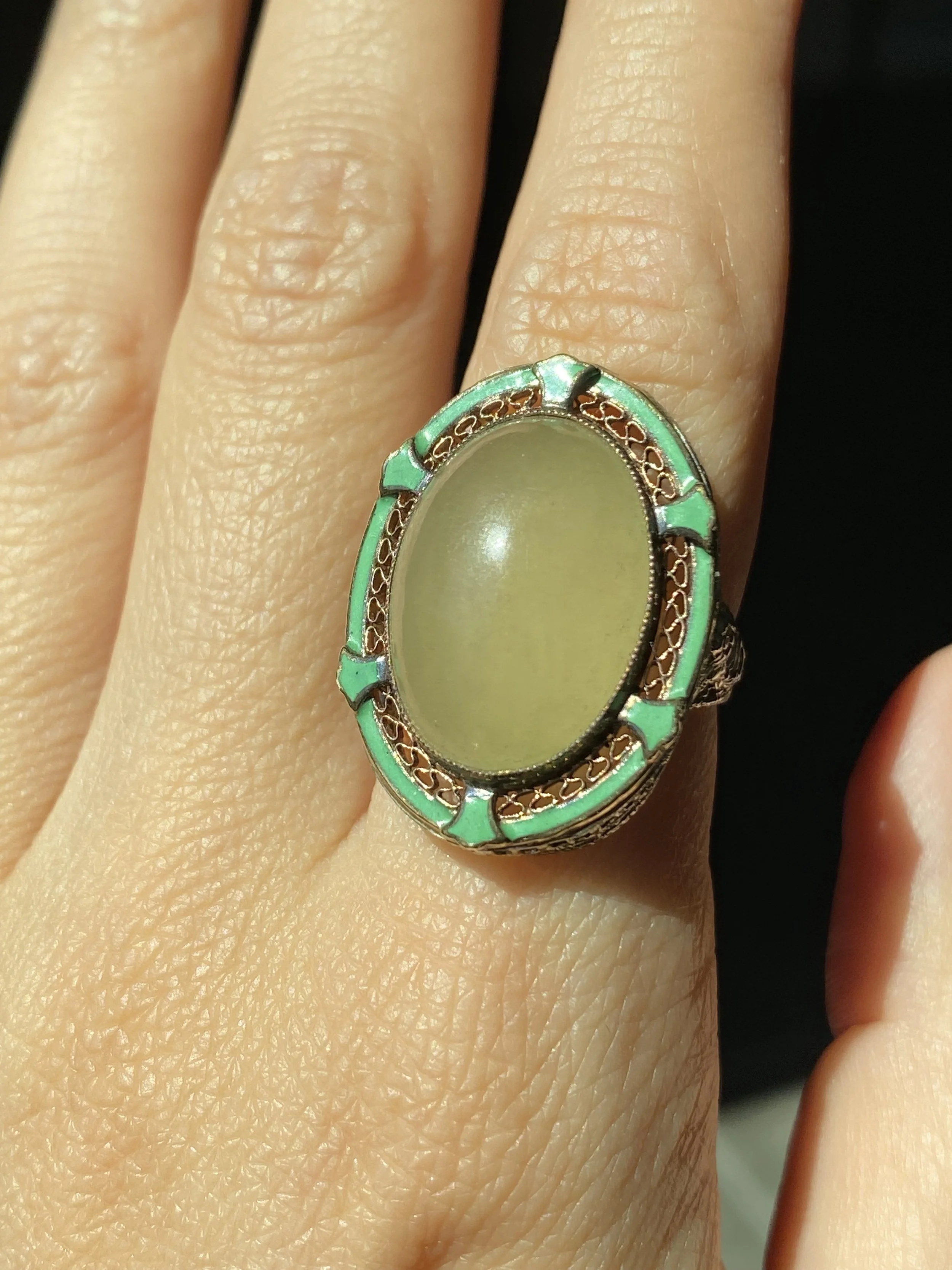 SUMMER SALE - Vintage Filigree Prehnite Ring