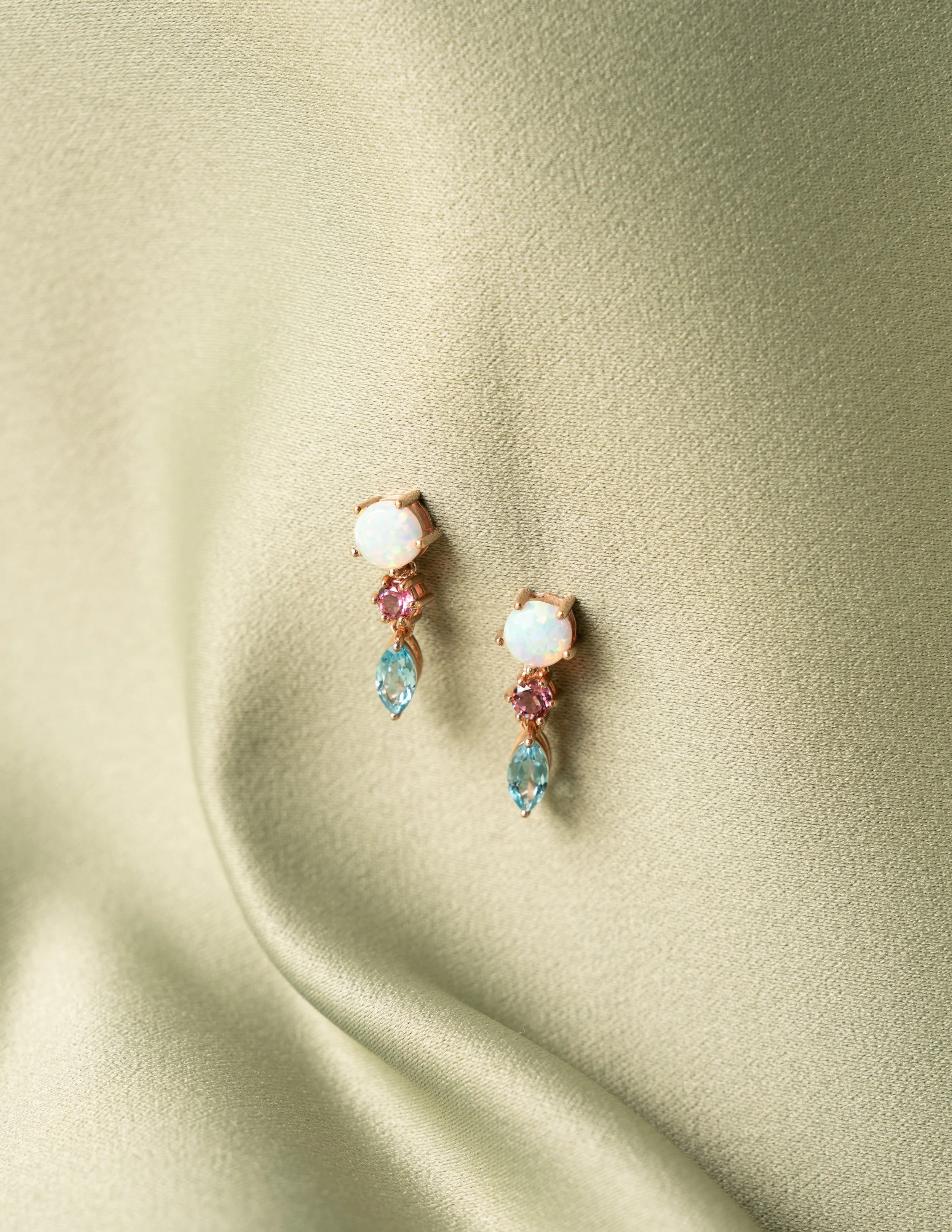 Rose Gold Multi-Gemstone Dangle Earrings