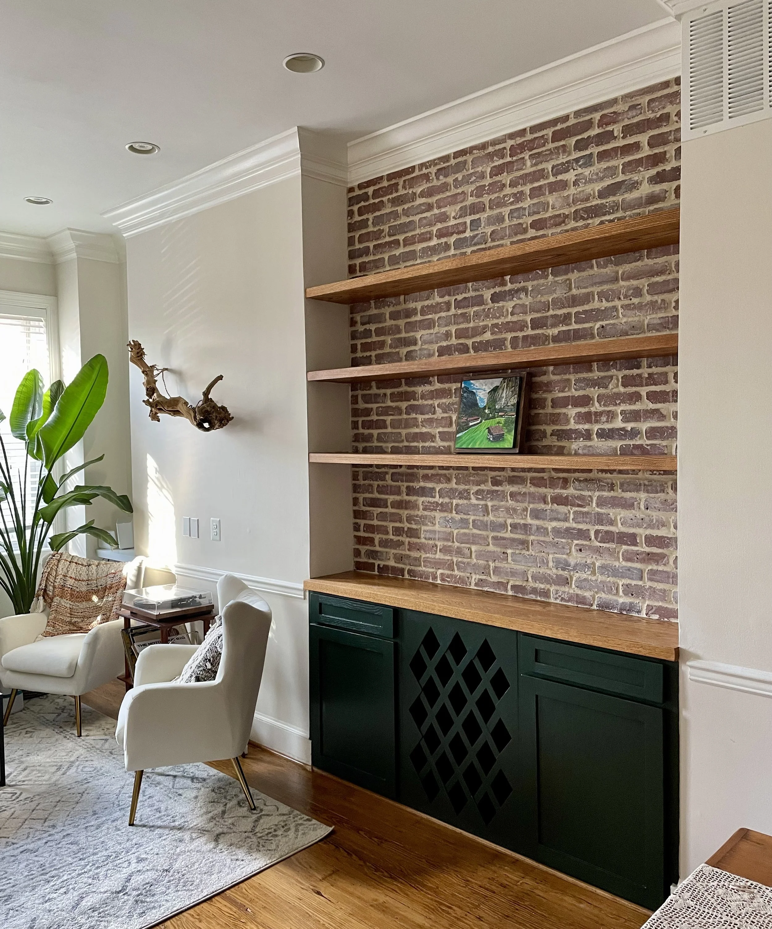 Dry bar with shelving