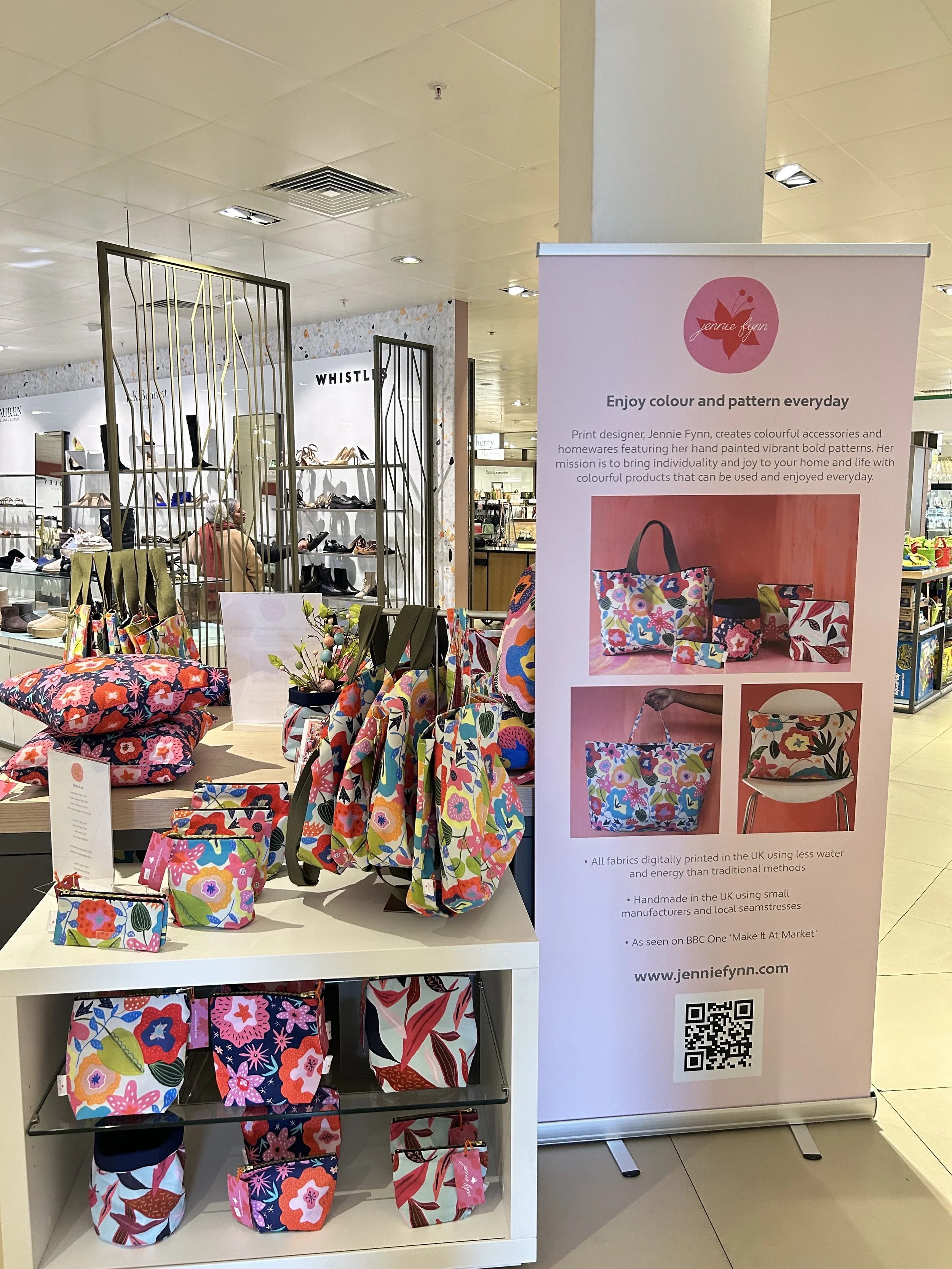 Jennie Fynn's colourful pop up stand in John Lewis Kingston Upon Thames
