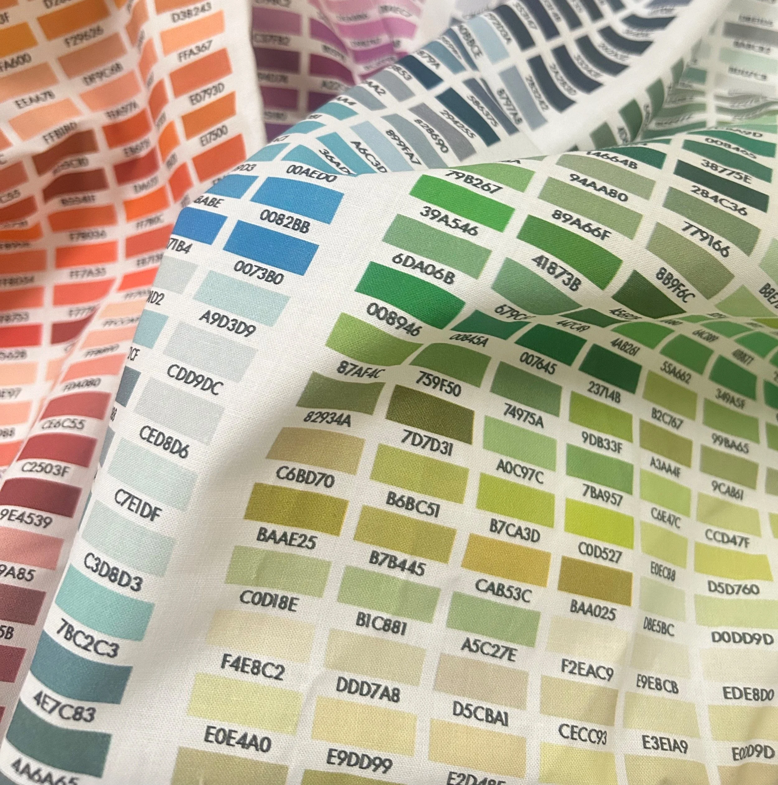 Cotton colour chart with codes for digital printing