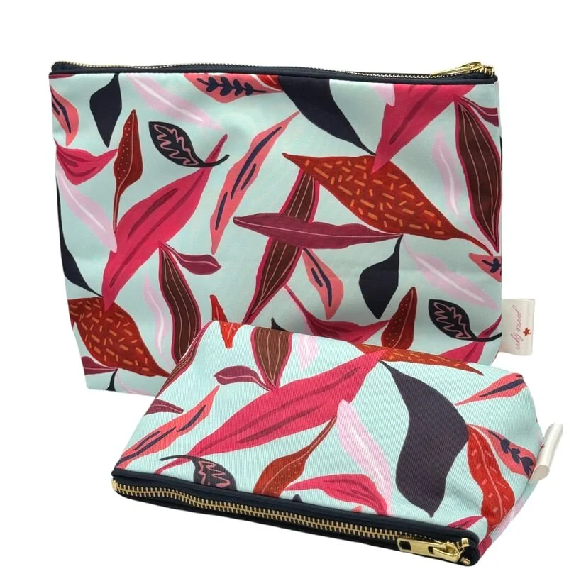 Botanical patterned waterproof toiletry bag for her and small makeup bag UK by Jennie Fynn