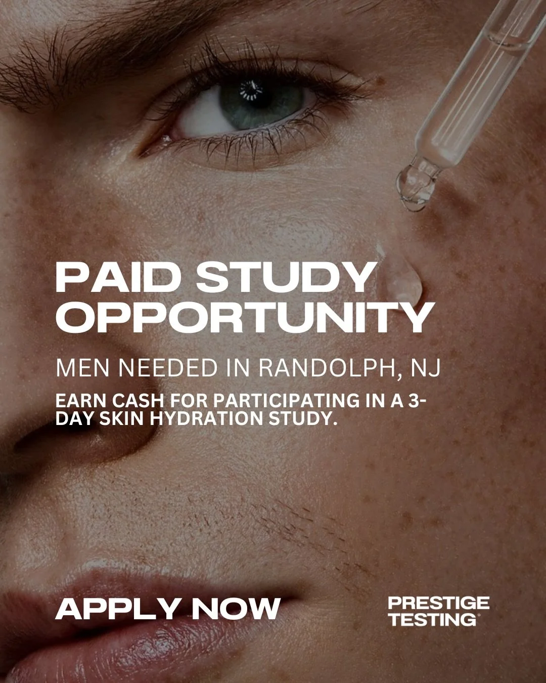 Men in NJ &mdash; this one&rsquo;s for you.

We&rsquo;re recruiting males ages 18&ndash;65 for a 3-day skin hydration study in Randolph, NJ.

✔️ 3 short visits (20&ndash;30 minutes each)
✔️ Non-invasive skin testing
✔️ Products applied to forearms
✔️