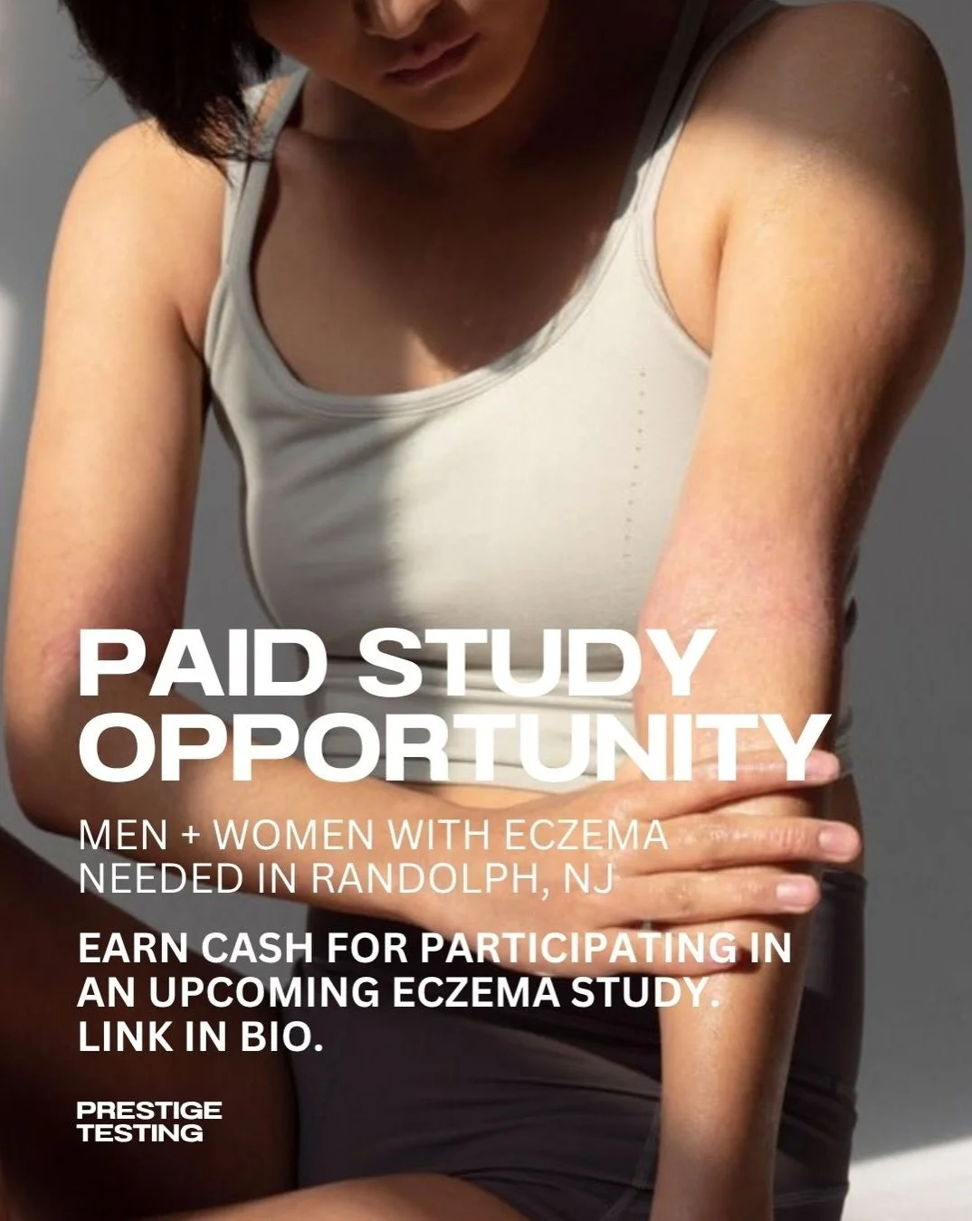 Calling all men and women with eczema! We&rsquo;re looking for participants ages 18 to 60 for a 2 week skincare study in Randolph, NJ. 

- Men + Women ages 18 to 60 with eczema
- 2 week study
- Must be able to commute to Randolph, NJ for 3 in person 