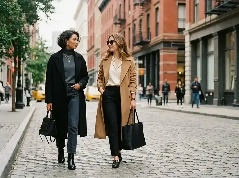 two elegant women walking in new york