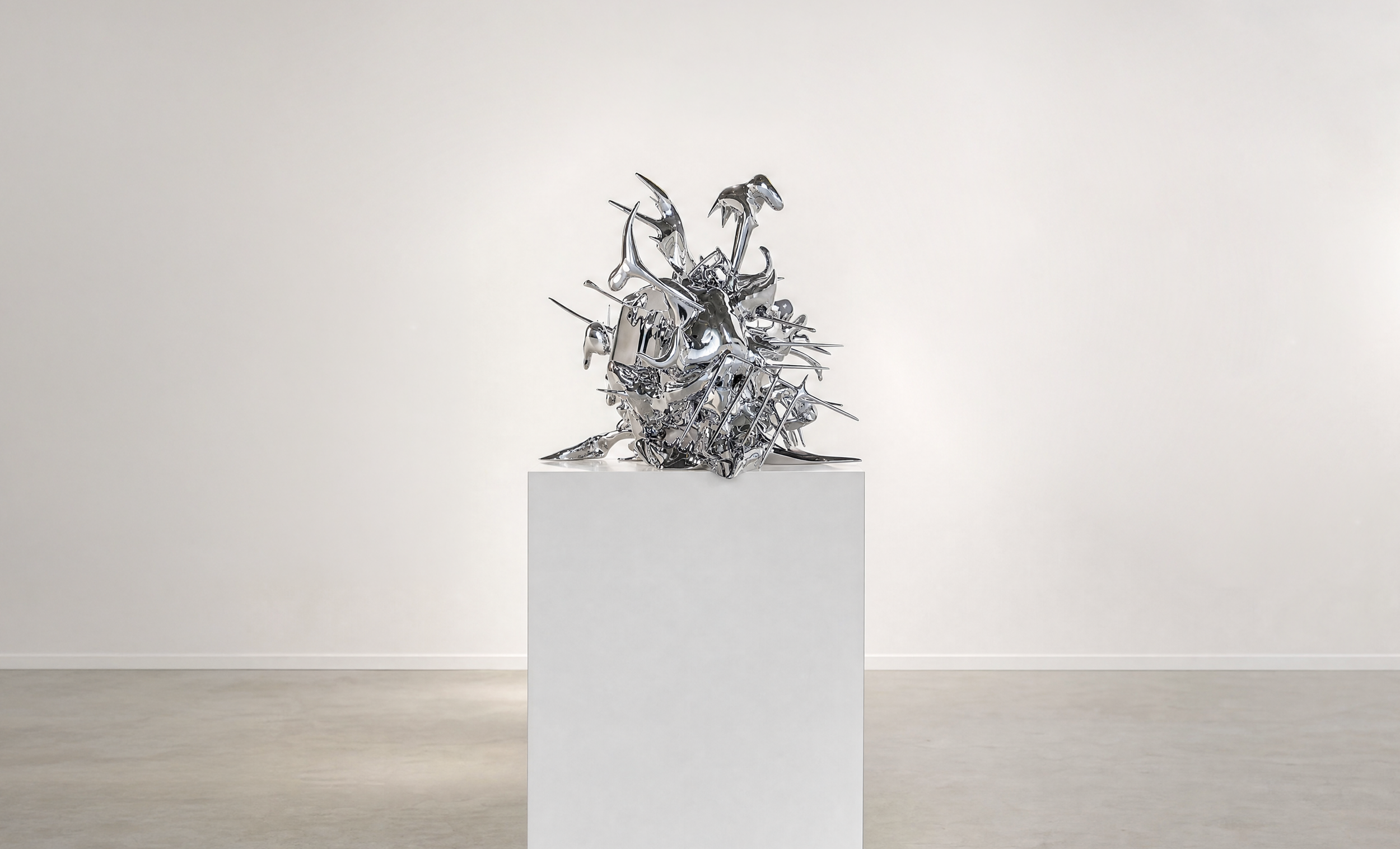   Hard Landing , 2024, Plated 3D Printed Resin, 26 × 23 × 22 inches 