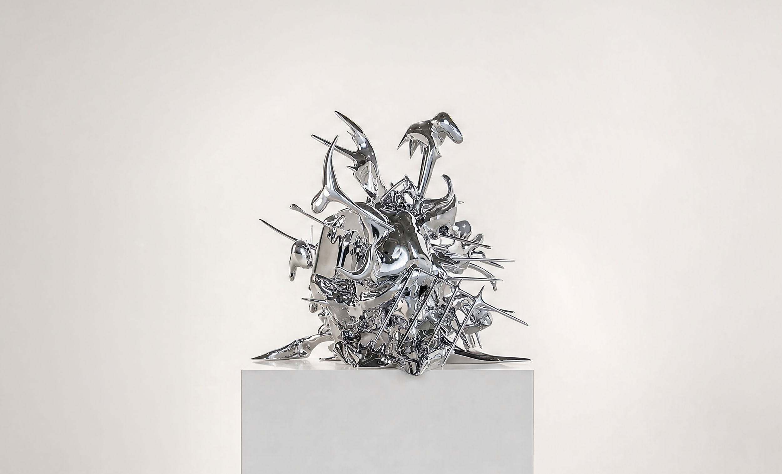   Hard Landing , 2024, Plated 3D Printed Resin, 26 × 23 × 22 inches 