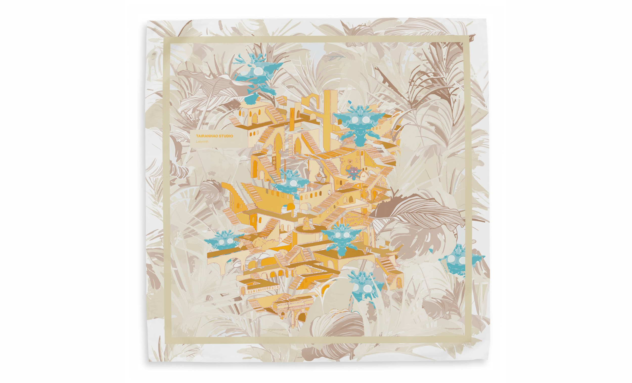   Labyrinth , digital pigment print on 18 momme silk twill with hand-rolled hem, 2021, 35.4 × 35.4 inches, limited edition of 200, Produced by TAIRANHAO STUDIO® 