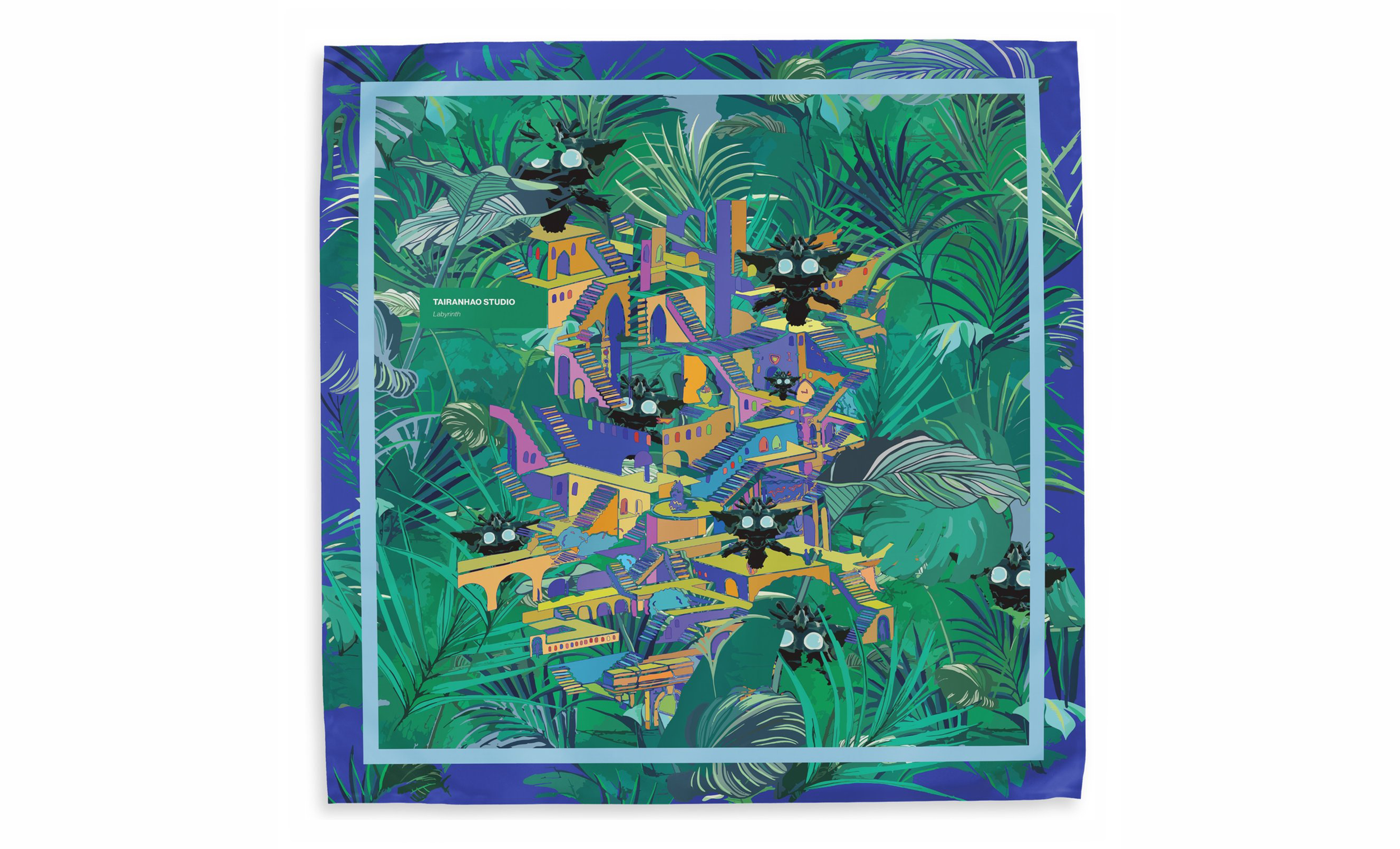   Labyrinth , digital pigment print on 18 momme silk twill with hand-rolled hem, 2021, 35.4 × 35.4 inches, limited edition of 200, Produced by TAIRANHAO STUDIO® 