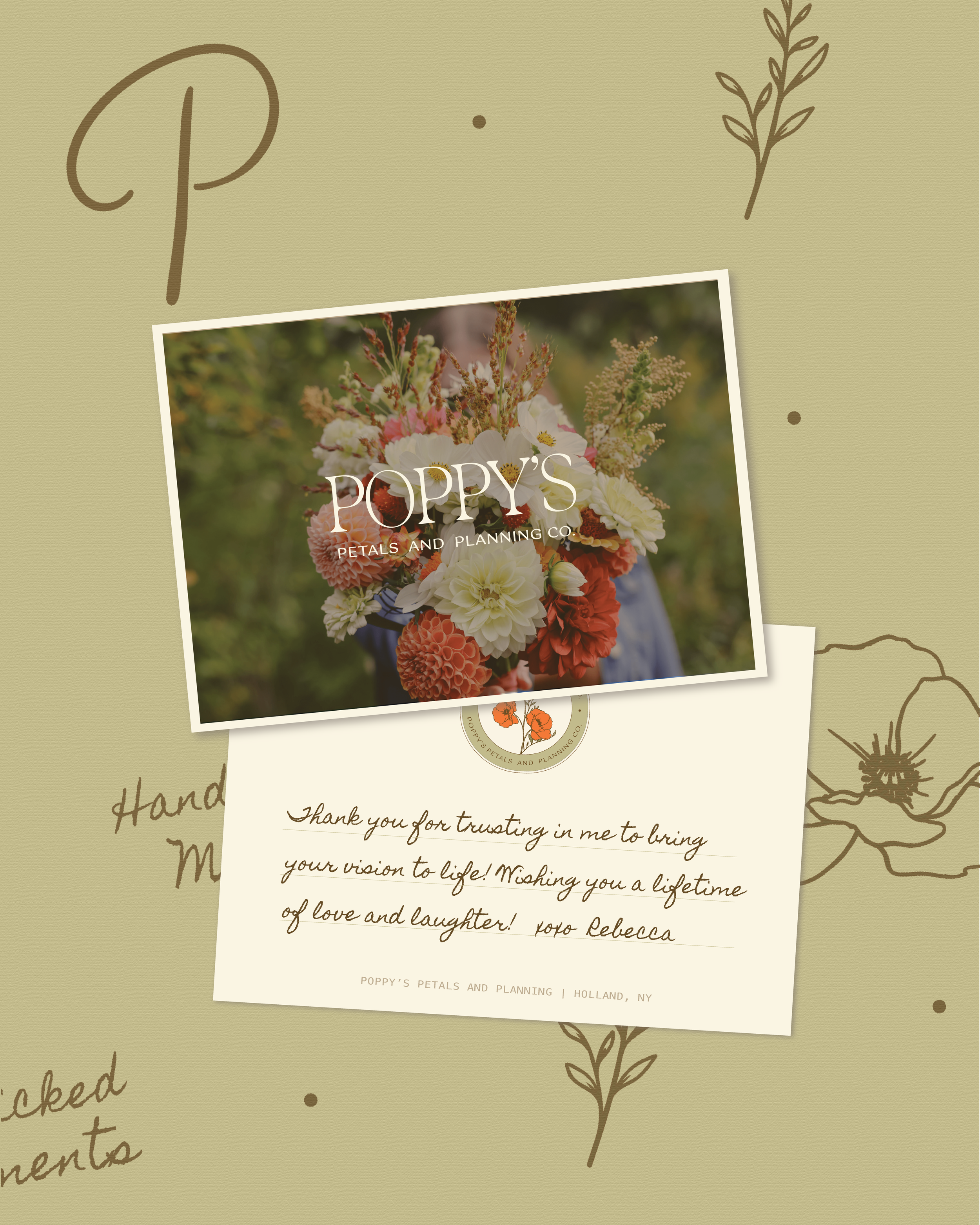 Intentional branding details for a rustic wedding floral brand. This project highlights how thoughtful design and storytelling can create a brand that feels personal, calm, and trustworthy. Branding by Fleisch Creative.