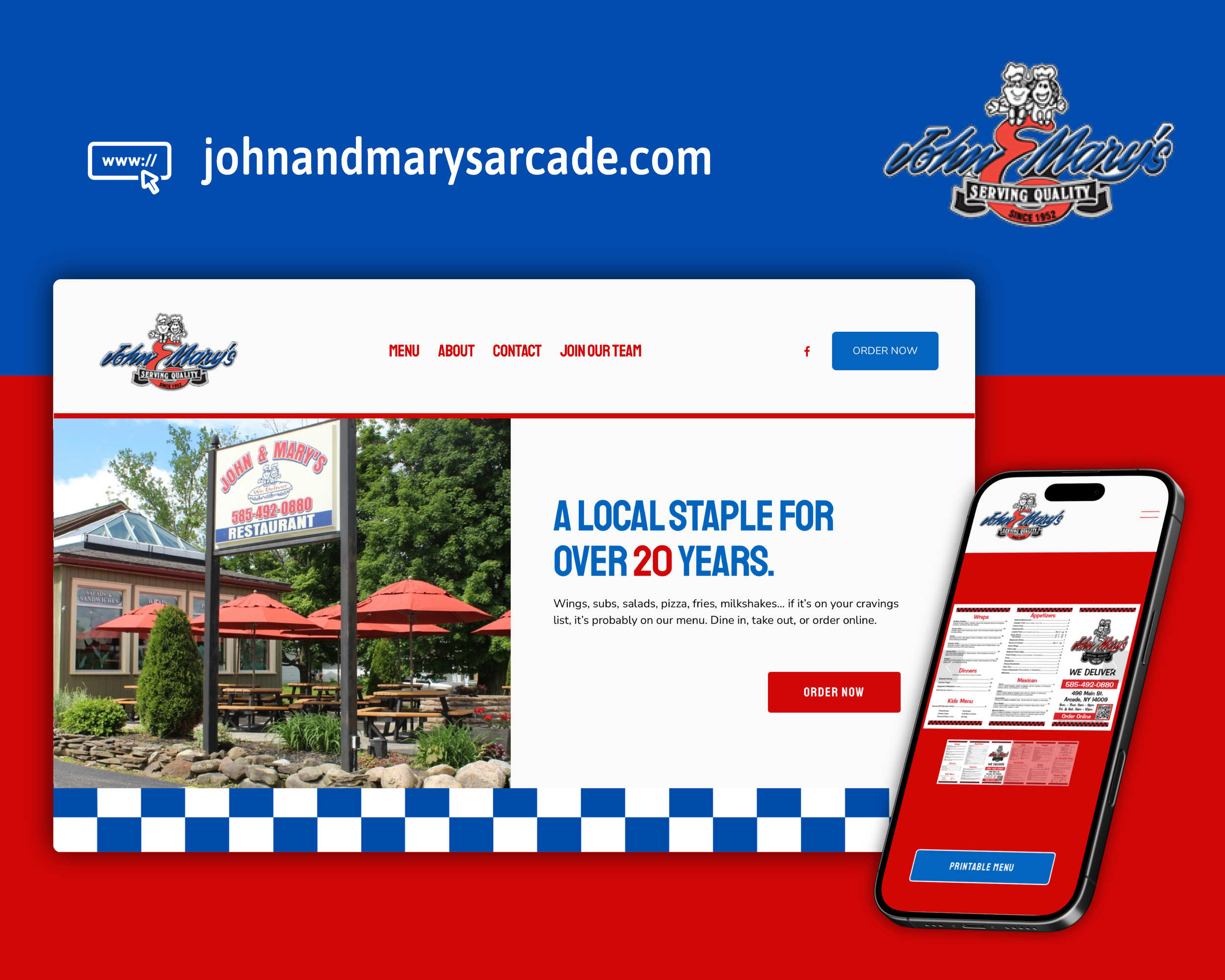 Mobile-friendly website design for John & Mary’s restaurant, built to support busy customers on the go. Clean navigation, readable menus, and intuitive layout by Fleisch Creative.