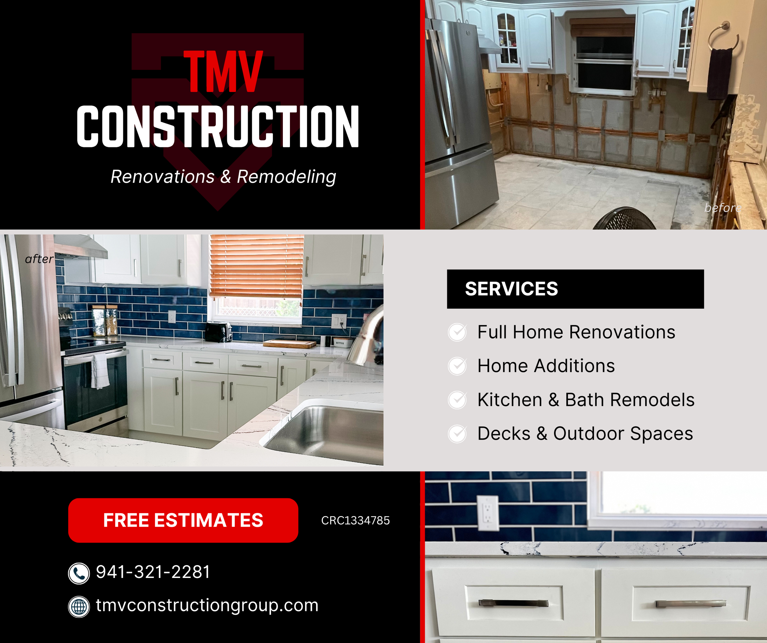 Construction social media advertisement design for a Florida residential contractor. Built for young, growing contractors who need modern web design, logo design, and marketing graphics to legitimize their construction business online.