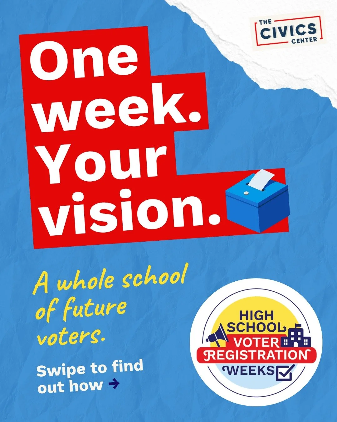 Back-to-school means a bunch of up-and-coming voters have started heading to the same building every day 👀

So what can YOU do to help them get ready to join democracy? 

Run a non-partisan voter registration drive at your school. We'll hand you eve