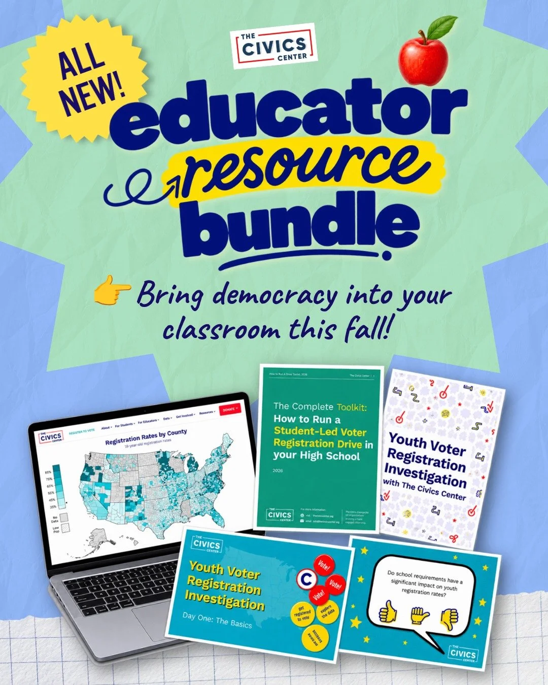 📣 Calling all high school teachers!

We've created a bundle of resources to help you bring democracy into your classroom this fall 🗳️

You get our free lesson plan, including 👉 discussion prompts, activities, extension ideas, and assessments.

Com