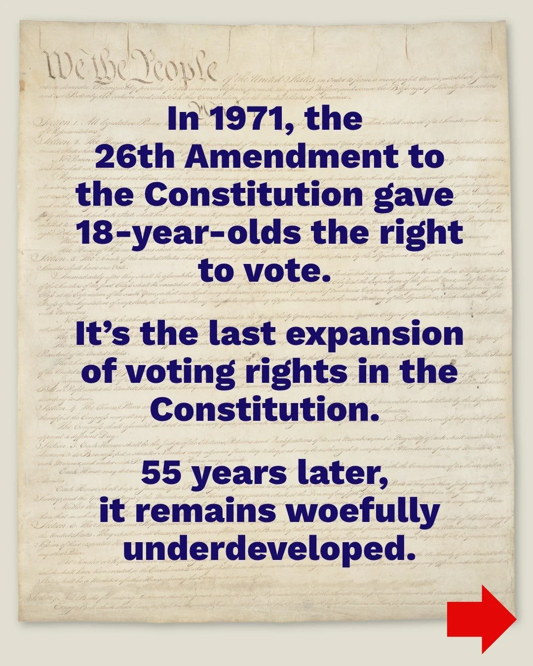 Constitution Day is a chance to reflect on the history of the Constitution &mdash; and what it means to us today. 

In 1971, the 26th Amendment gave young people the right to vote starting at age 18, but fifty-five years later Congress has never mean