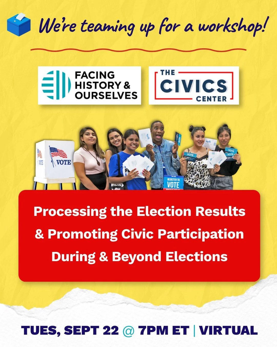 How do we help students see themselves as active citizens? 🗳️

Join us and @facinghistory for a conversation on civic participation, from classroom projects to student-led voter registration drives.

We're bringing practical strategies to help educa