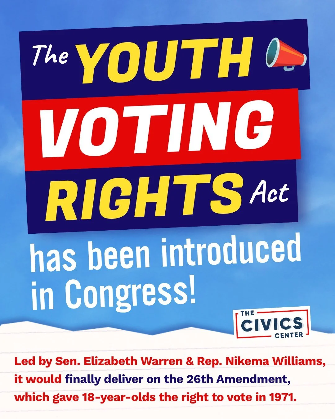 💬 Comment "RIGHTS" and we'll DM you the link to email your reps.

Could you pre-register to vote at 16? A bill in Congress, the Youth Voting Rights Act, would make that possible in every state. 

Here's what's in it:
✅ Pre-registration for