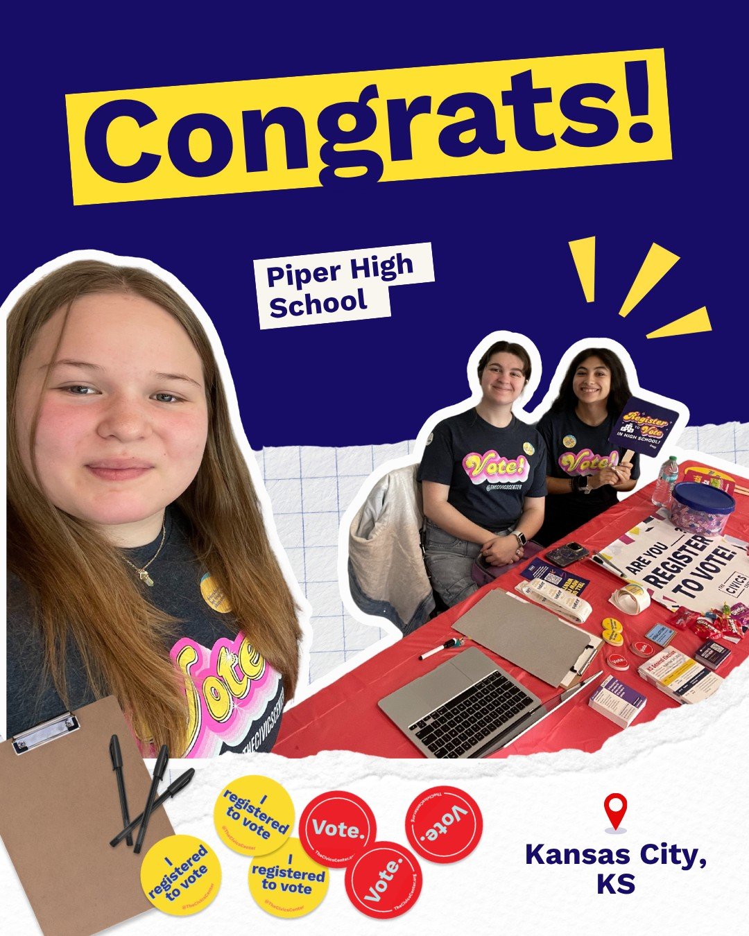 🎉 Shoutout to the students at Piper High School for hosting a voter registration drive! 🗳️

When young people register their peers, they shape the future of their community.

Want to run one at your school? Comment "DRIVE" and we'll send 
