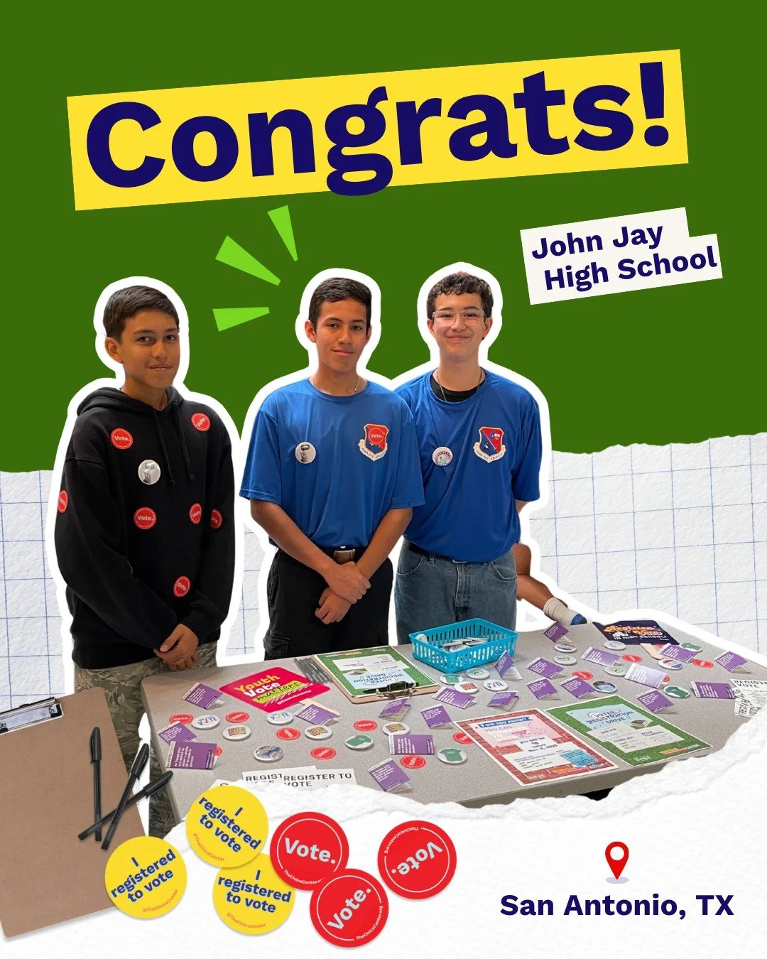 👏 Congratulations to the students at John Jay High School for hosting a voter registration drive! 🗳️

We're proud to help students across the country engage in democracy at their schools. 

Want to run one at your school? Comment "DRIVE" 