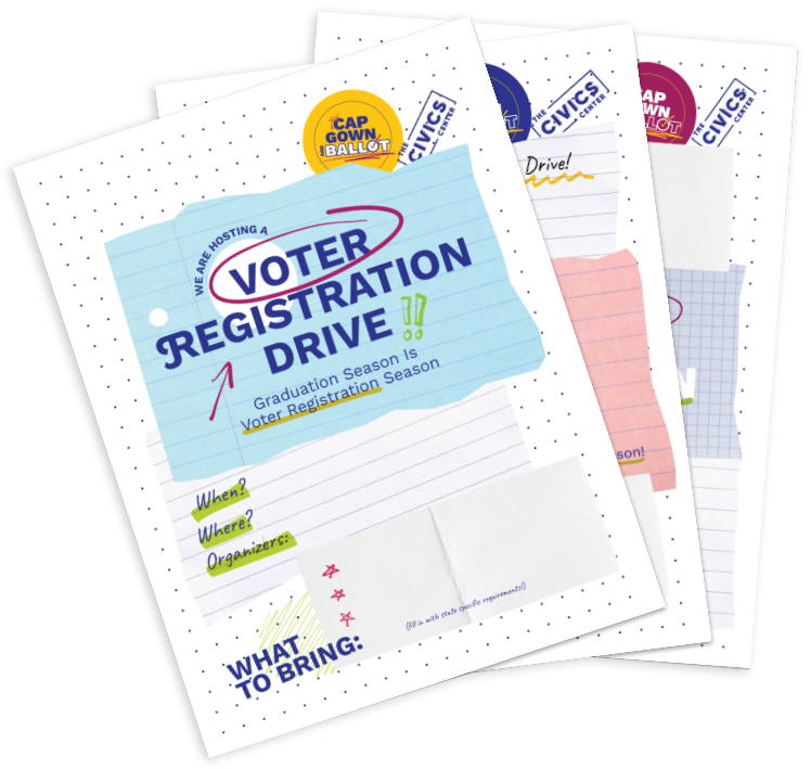 Cap Gown and Ballot voter registration drive flyer templates for high schools.