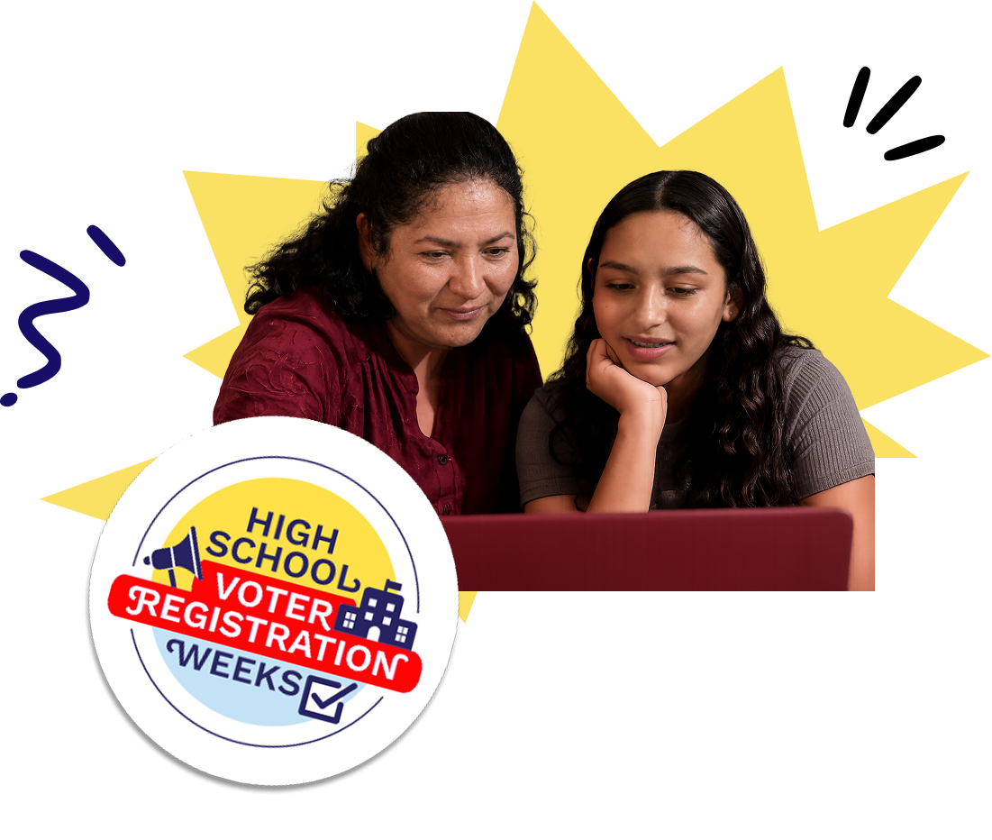 Parent and teenager exploring voter registration information online