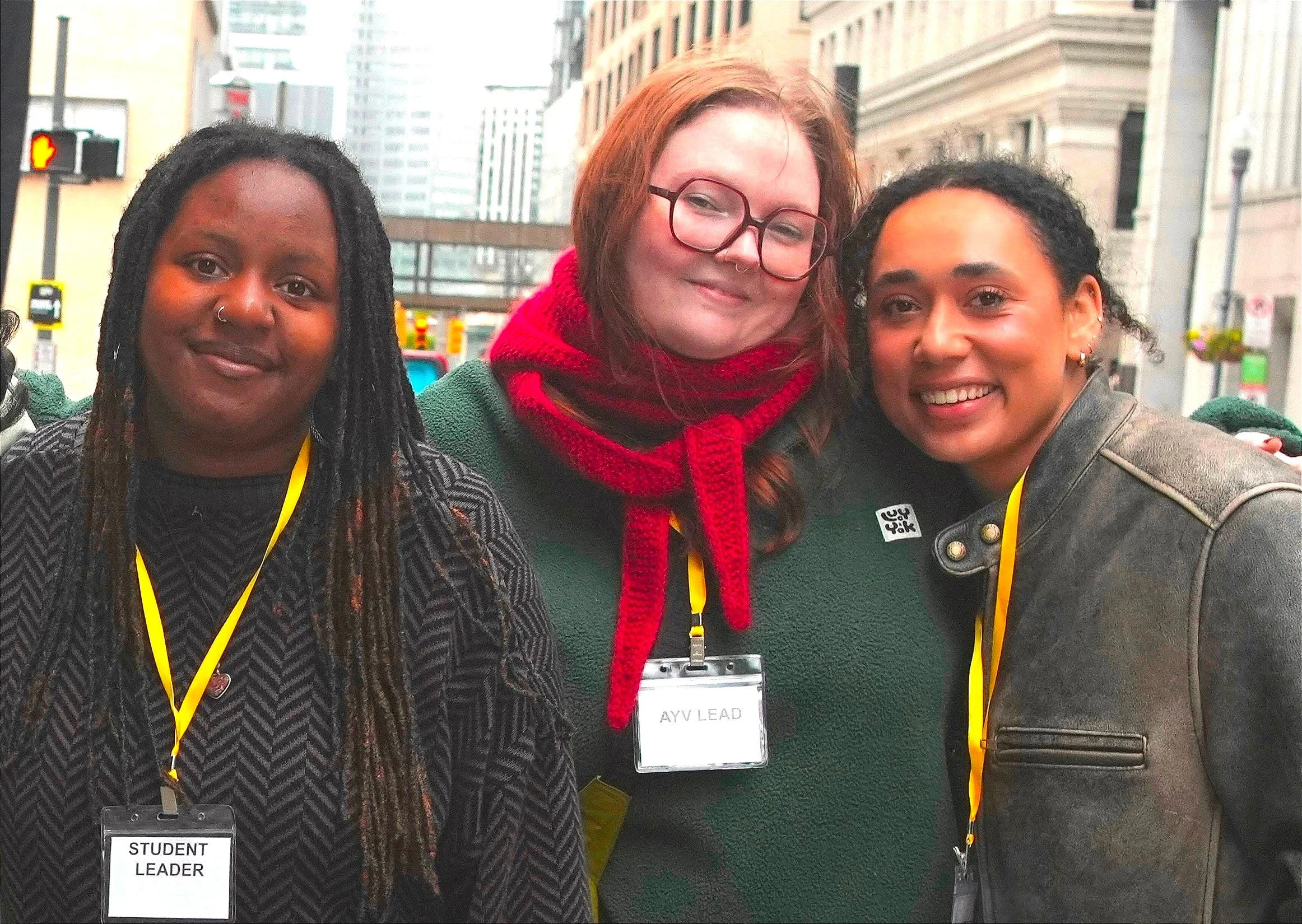 Student leader Laila, Democracy Fellow India Krug, and Democracy Fellow Bre Glover at the Allegheny Youth Vote Coalition Block Party