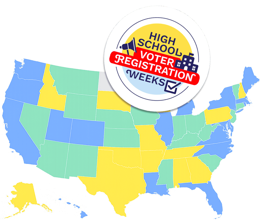 United States map with the High School Voter Registration Weeks logo