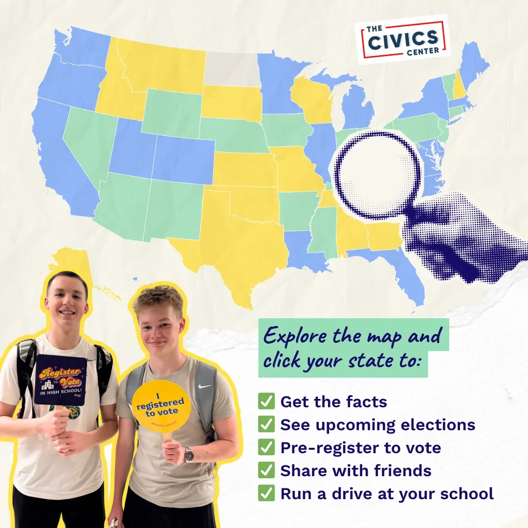 Students encouraging others to explore voter registration information by state.