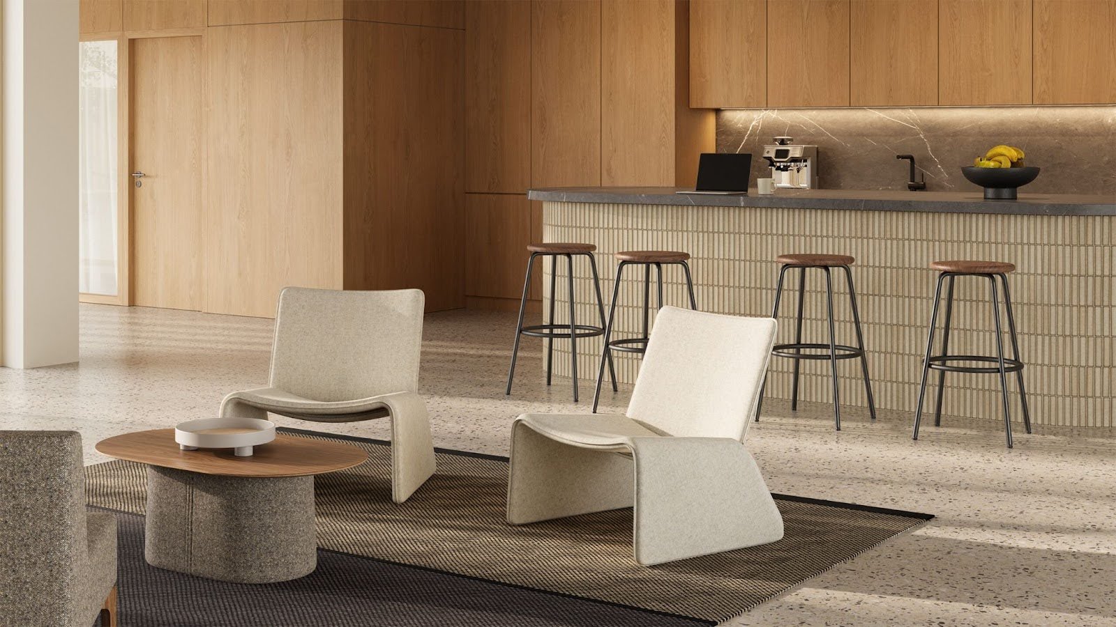 Naughtone | Fin chair, Tun coffee table, Penny stool