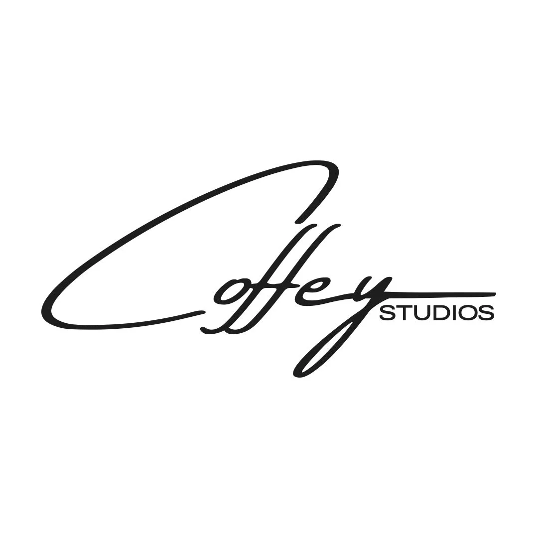 Coffey Studios logo in black cursive font on a white background.