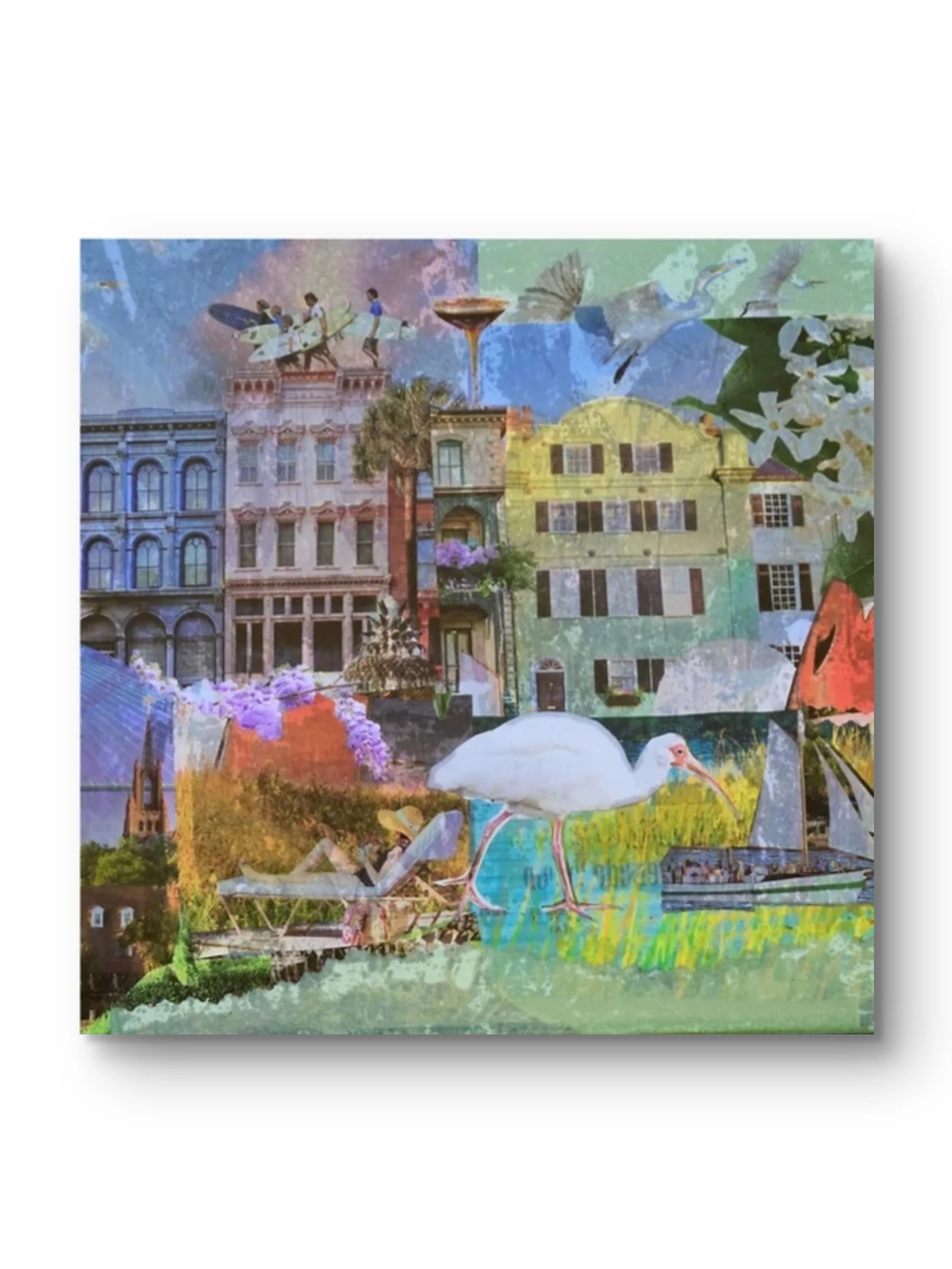 Traveler’s Keepsake. Collage art on wood finished with Resin. 12 x 12 - SOLD