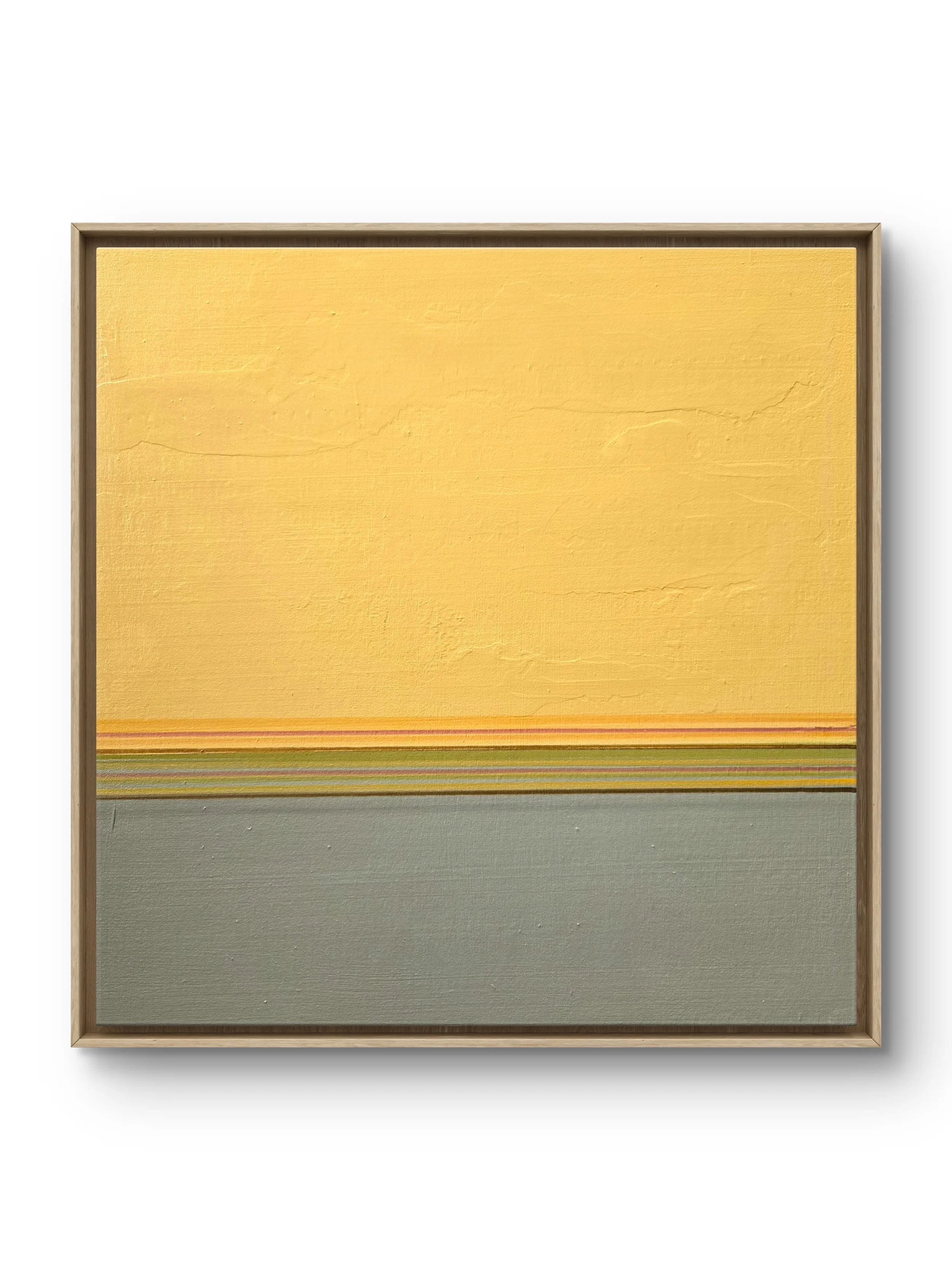 Mustard & Olive Horizon. Framed acrylic on wood. 13 x 13 - $700