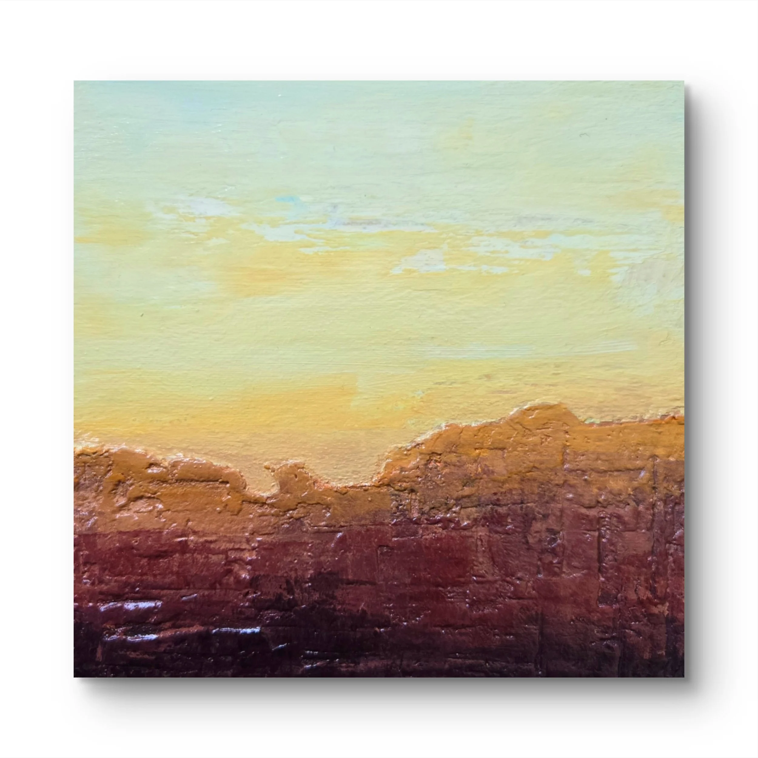 Red Rocks Sunset 3- Textured acrylic on wood. 6H x 6W SOLD