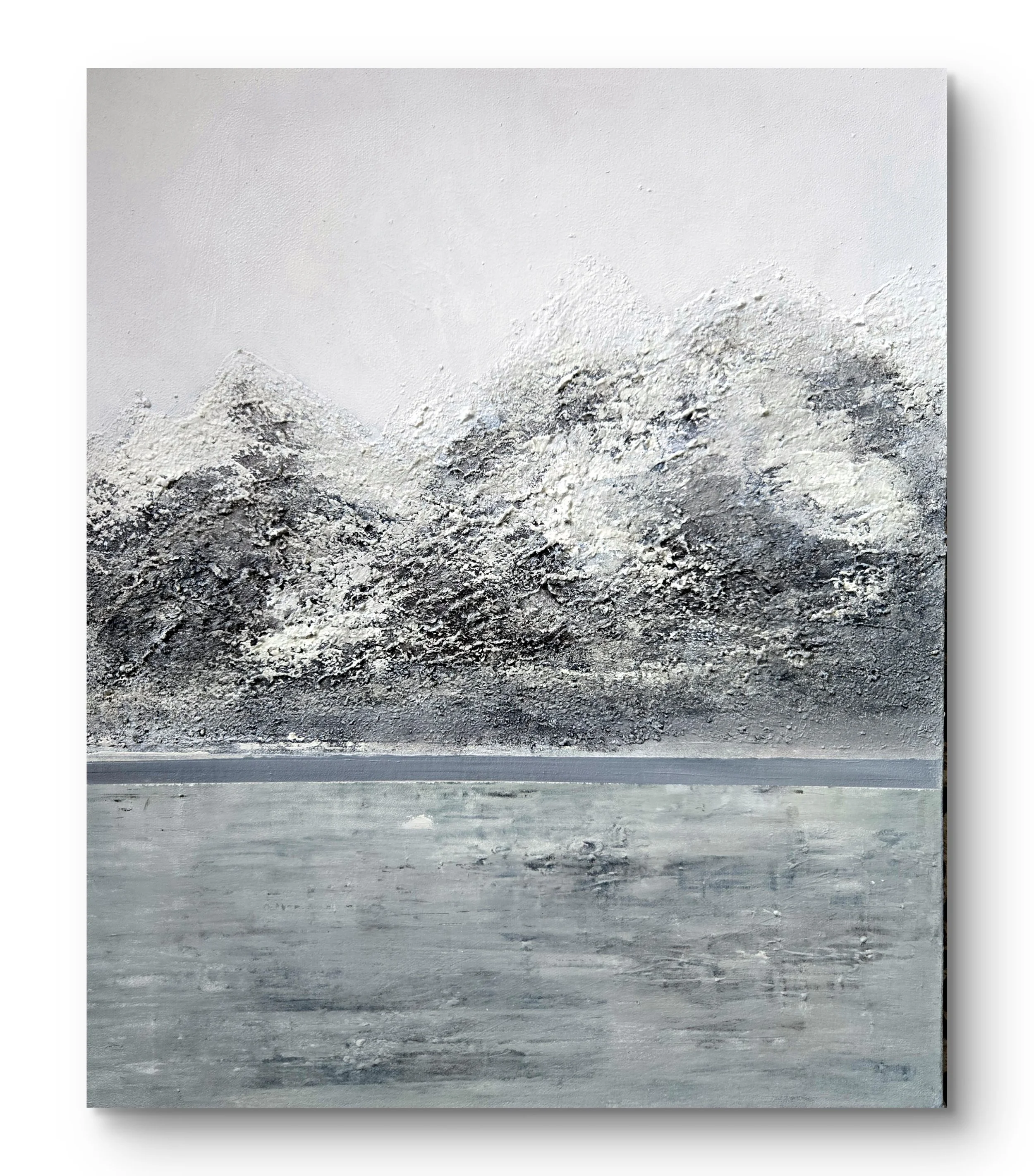 Snowy Mountains. Textured mixed media acrylic  on canvas.  20 x 24 - $1200