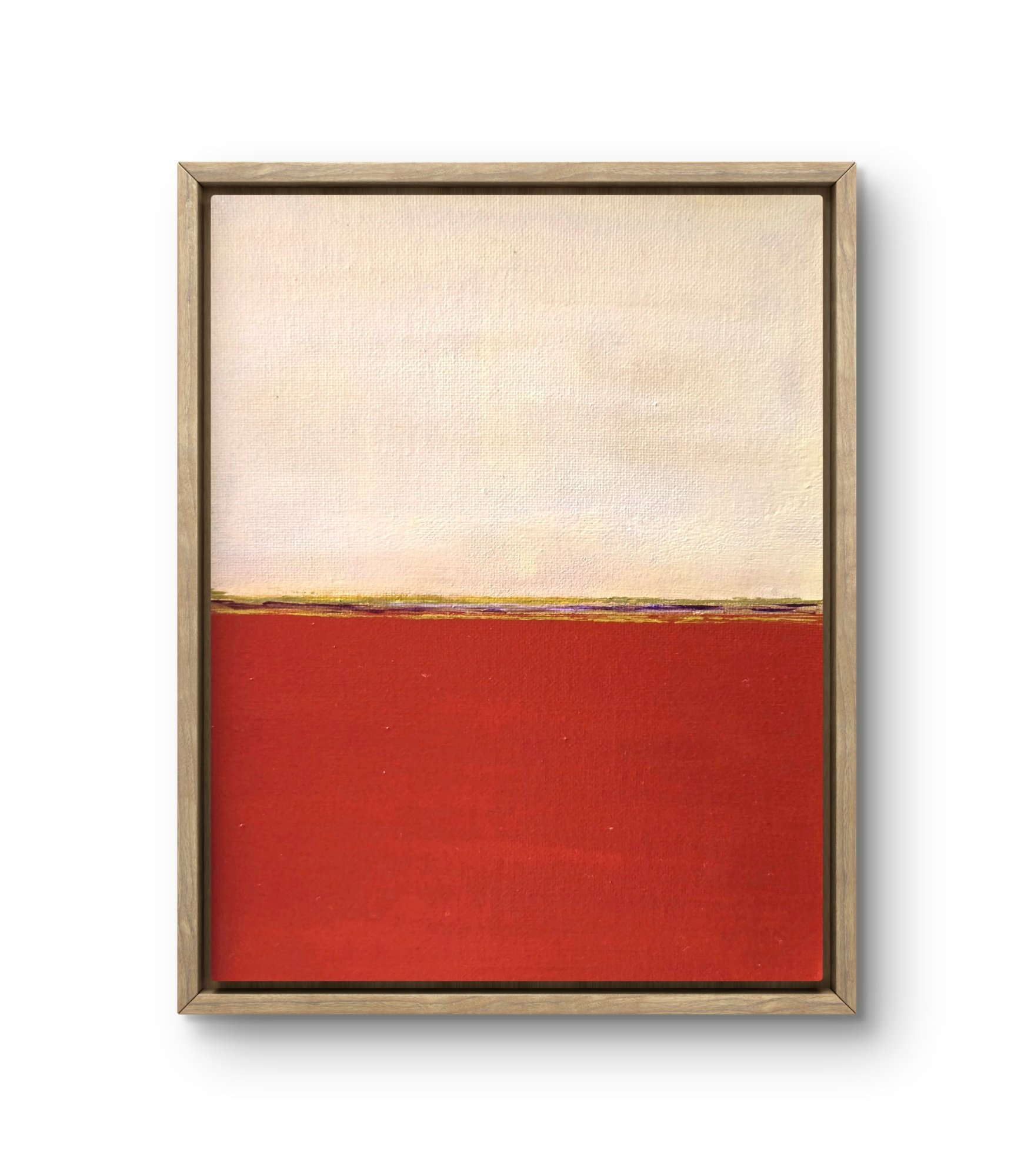Beige & Red. Framed acrylic on canvas.  11.5 x 9.5 - $500