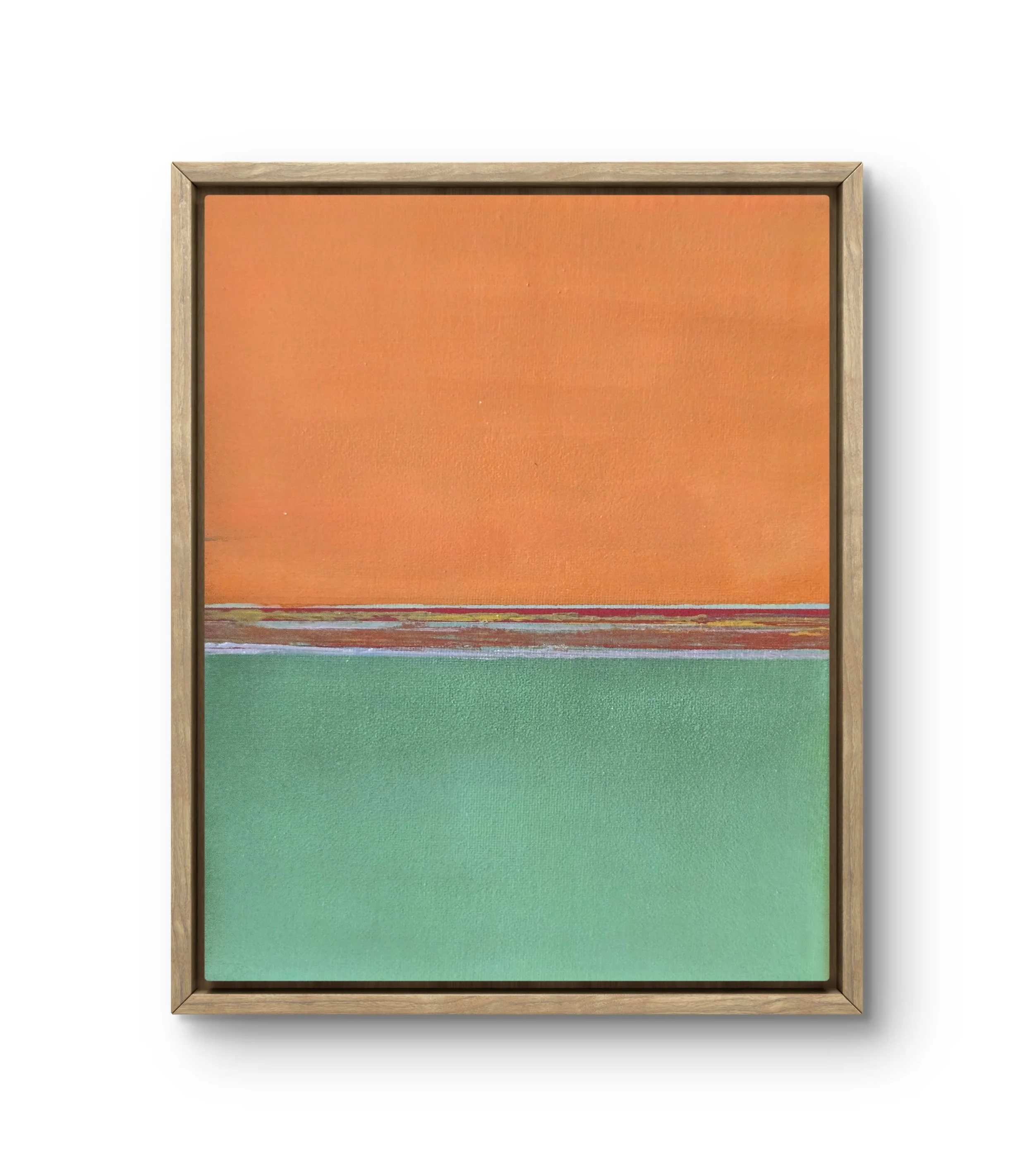 Orange & Green. Framed acrylic on canvas.  11.5 x 9.5 - $500