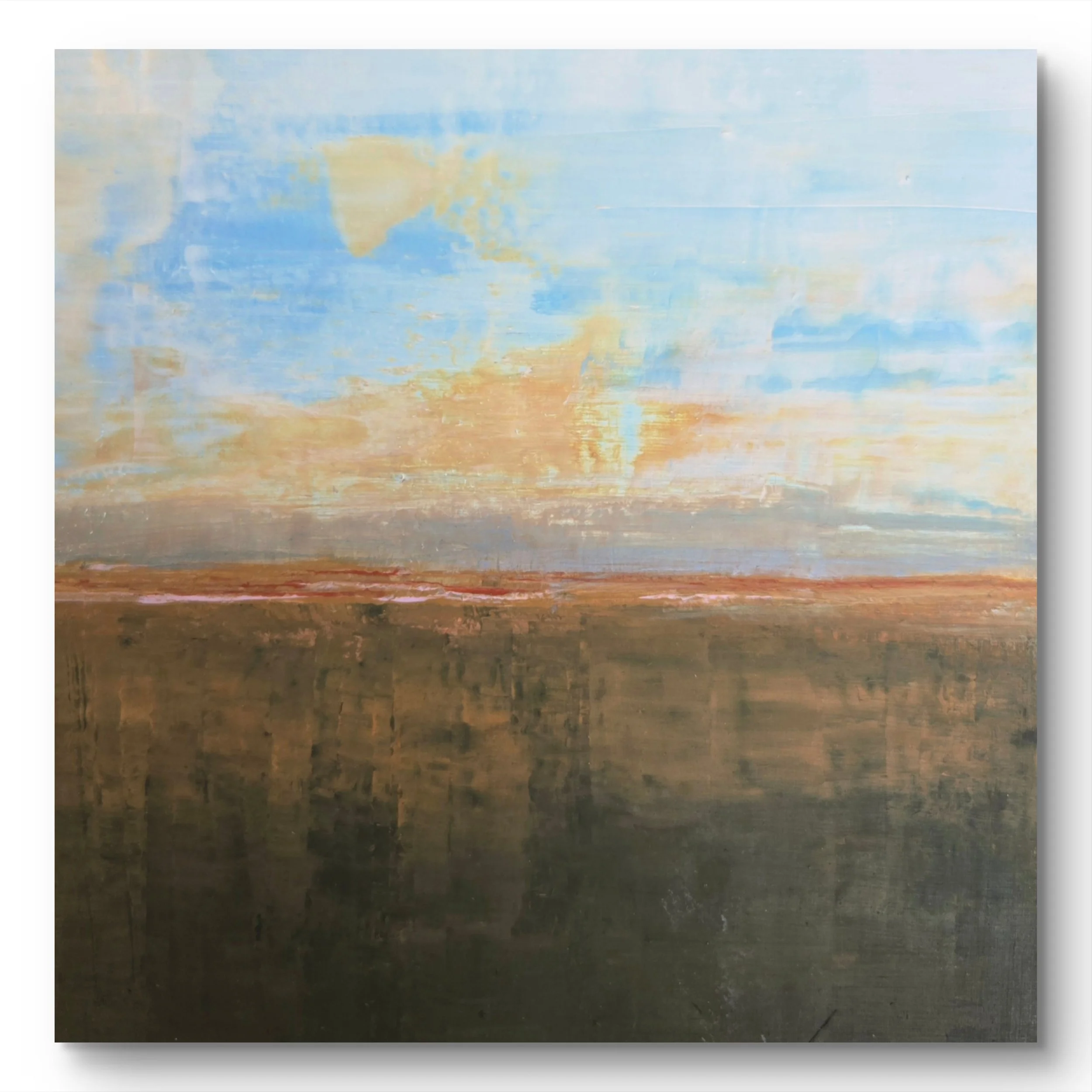 Western Sunset. Mixed media acrylic art canvas.  36 x 36 - SOLD