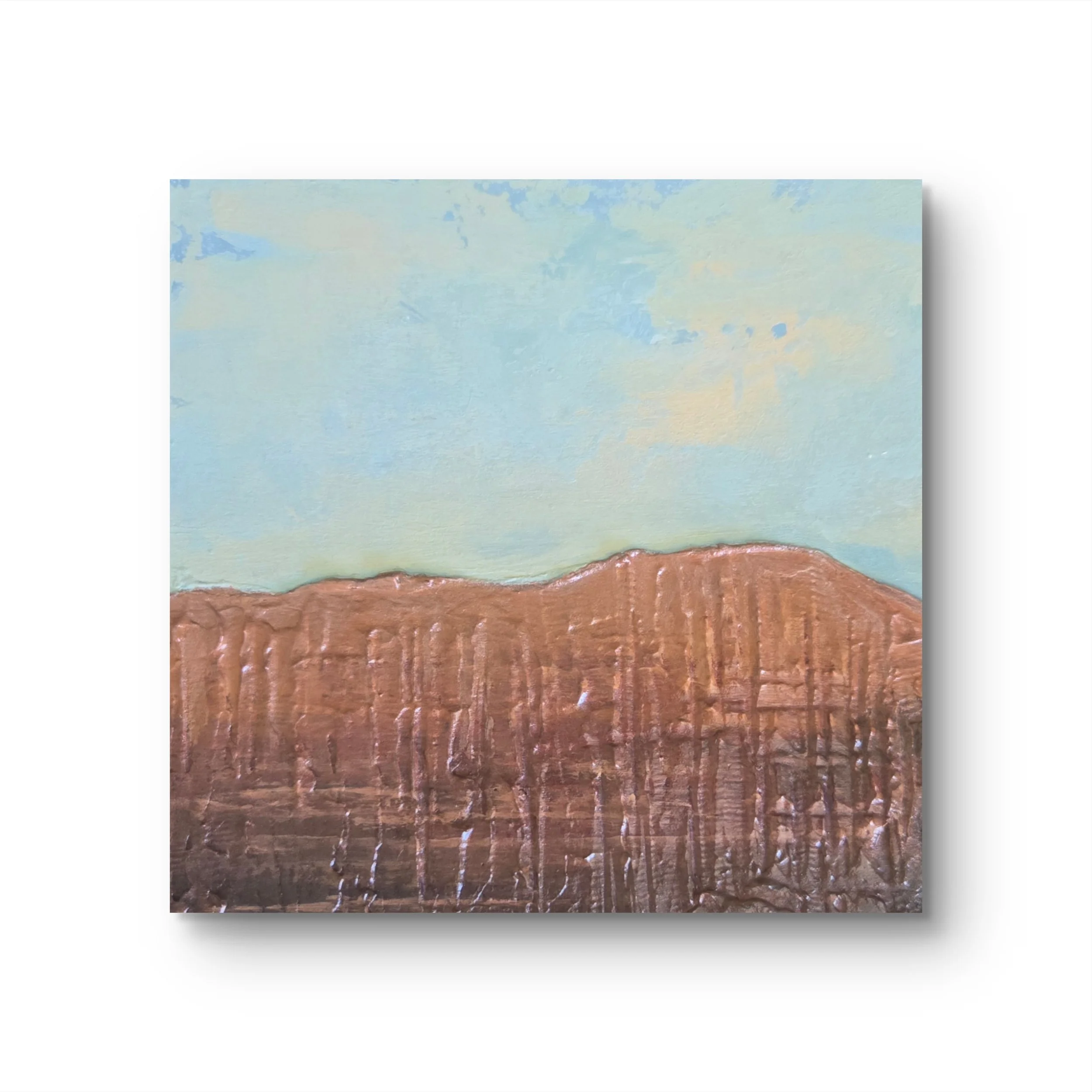 Red Rocks Sunset. Textured acrylic on wood. 6H x 6W SOLD