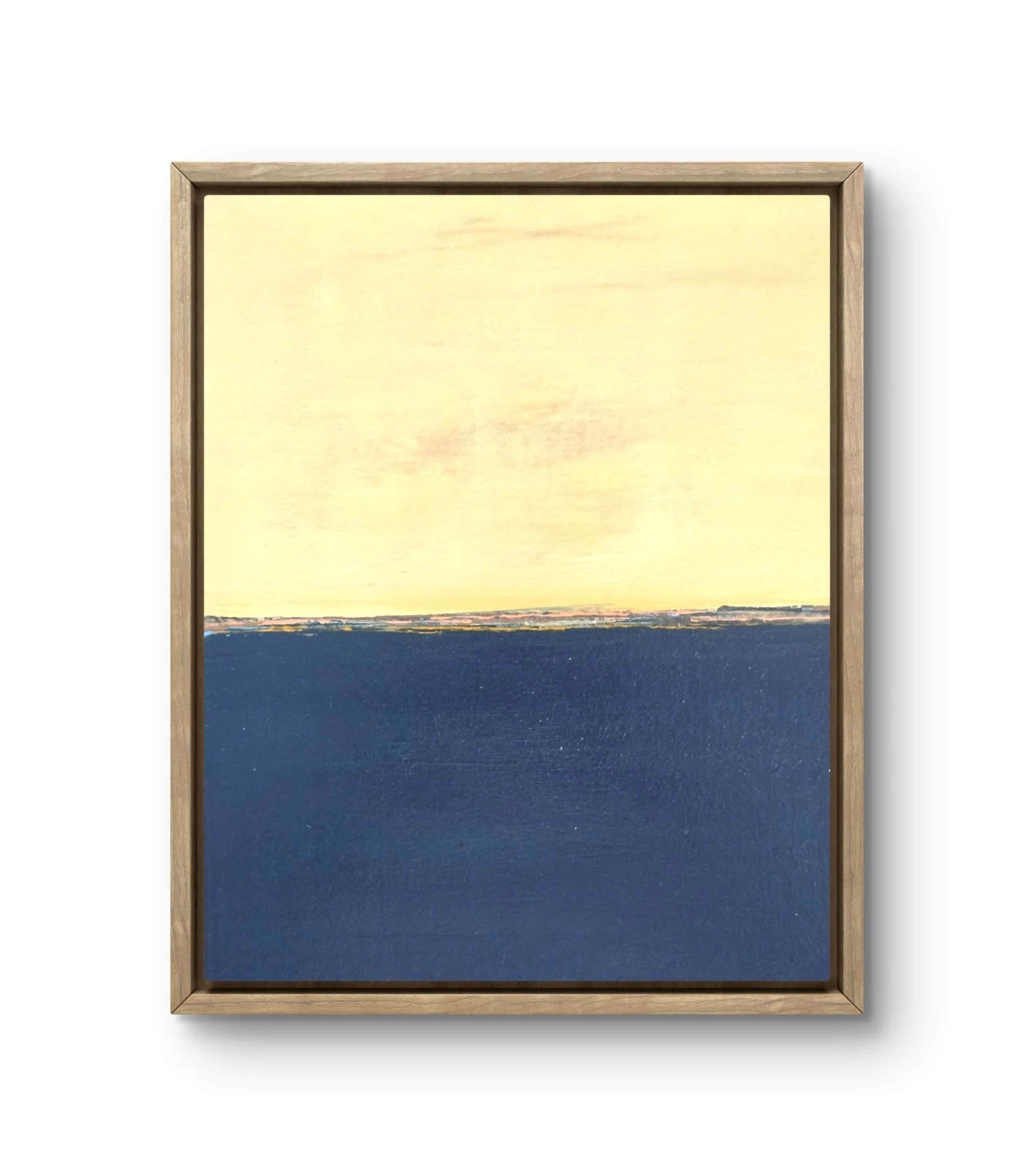 Yellow & Navy. Framed acrylic on canvas.  11.5 x 9.5 - $500