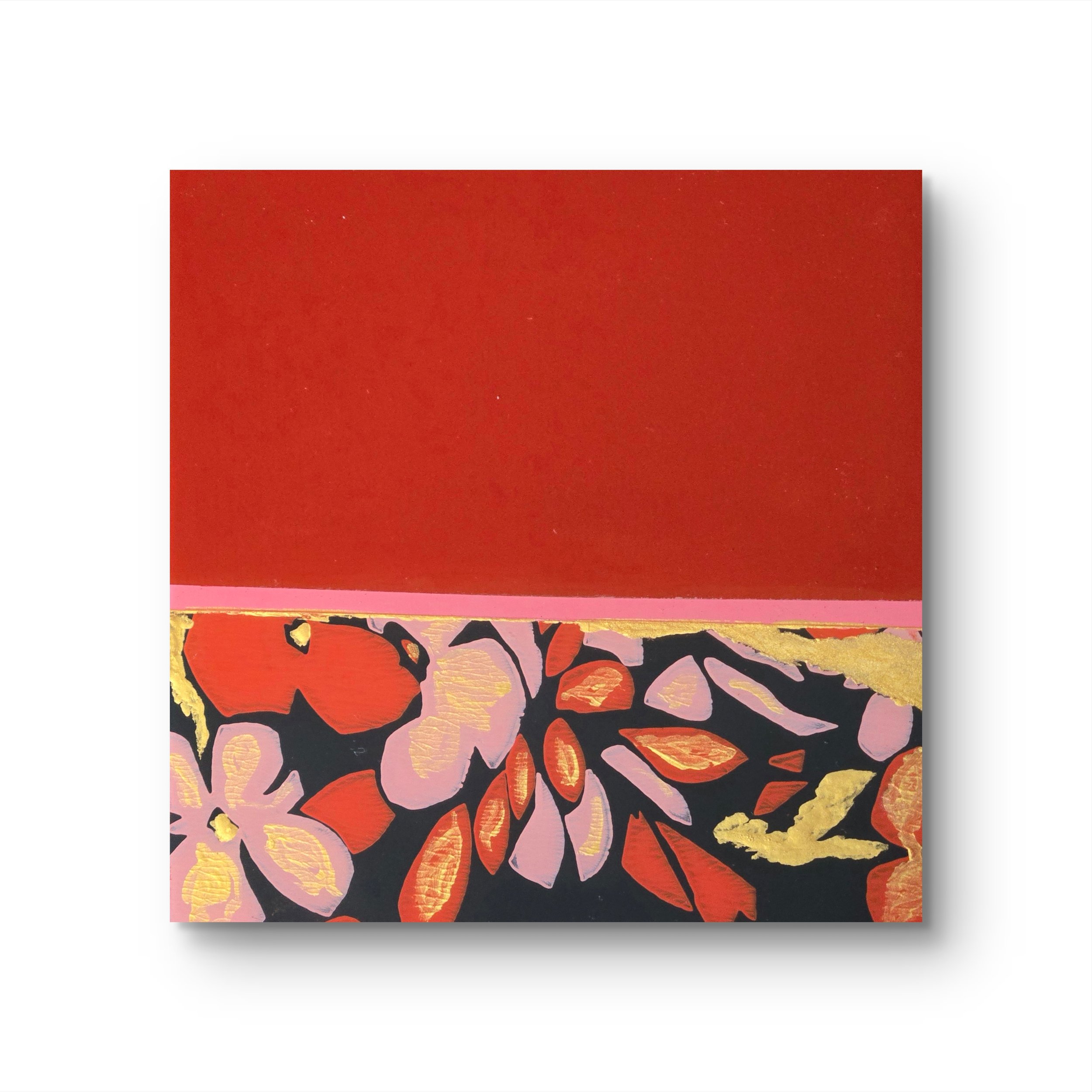 Petals of Passion 1 - Mixed media acrylic paint and paper with resin on wood 10W x 10H x 2D SOLD