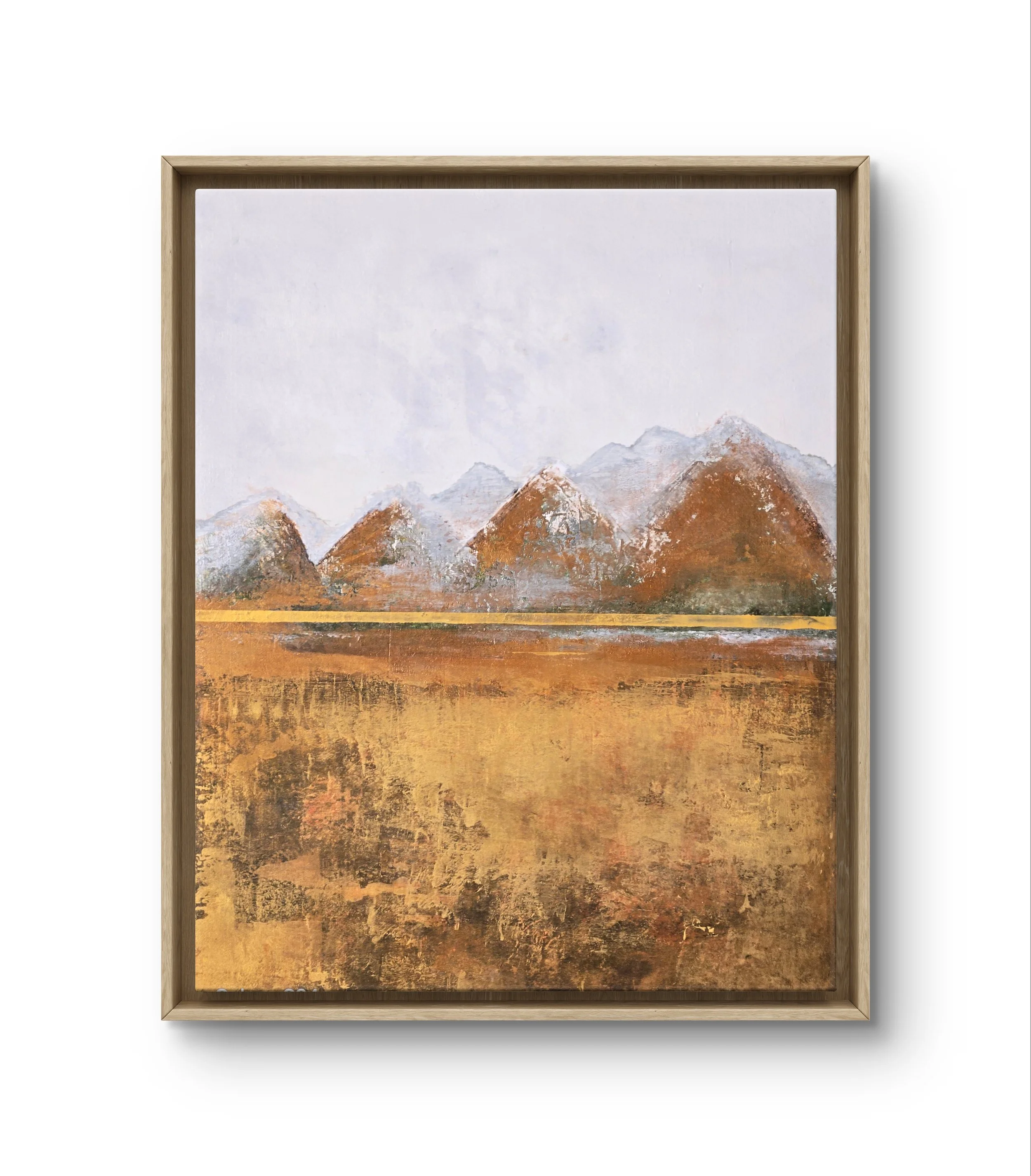 Summits of Gold. Framed mixed media on wood. 14 x 11 - SOLD