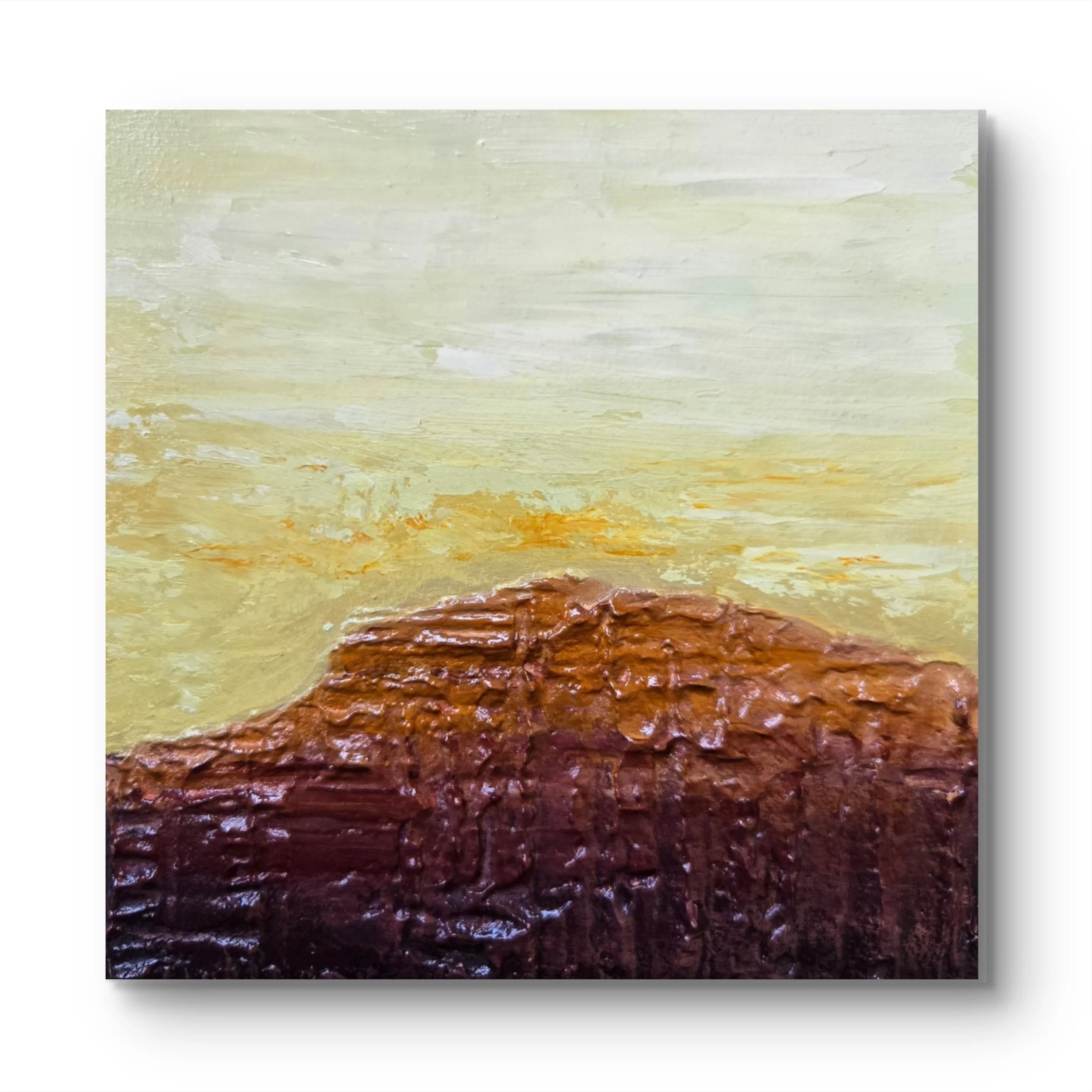 Red Rocks Sunset 2- Textured acrylic on wood. 6H x 6W SOLD