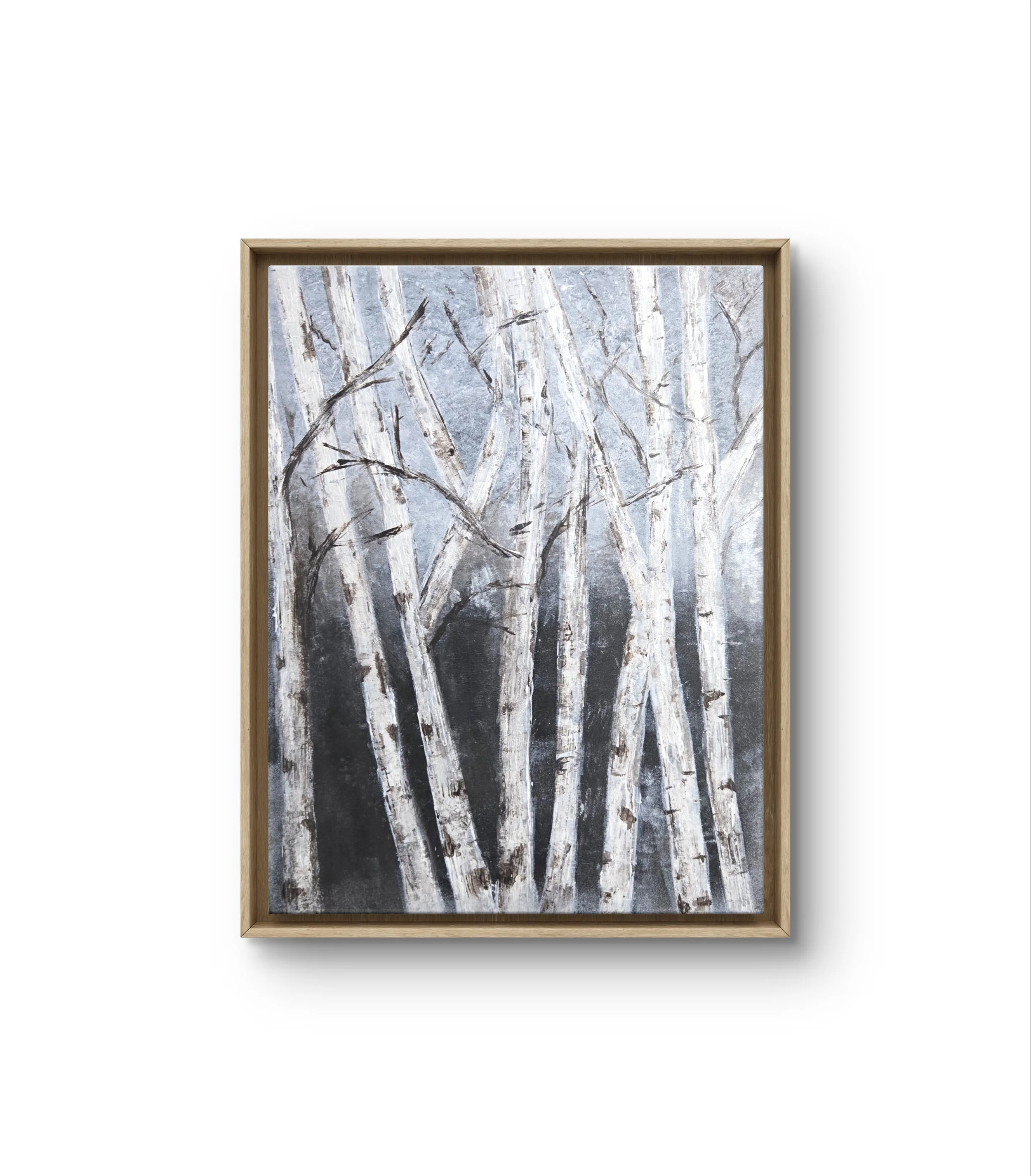 Mini Winter Aspen. Framed Mixed media art on wood. 14 x 11 - SOLD