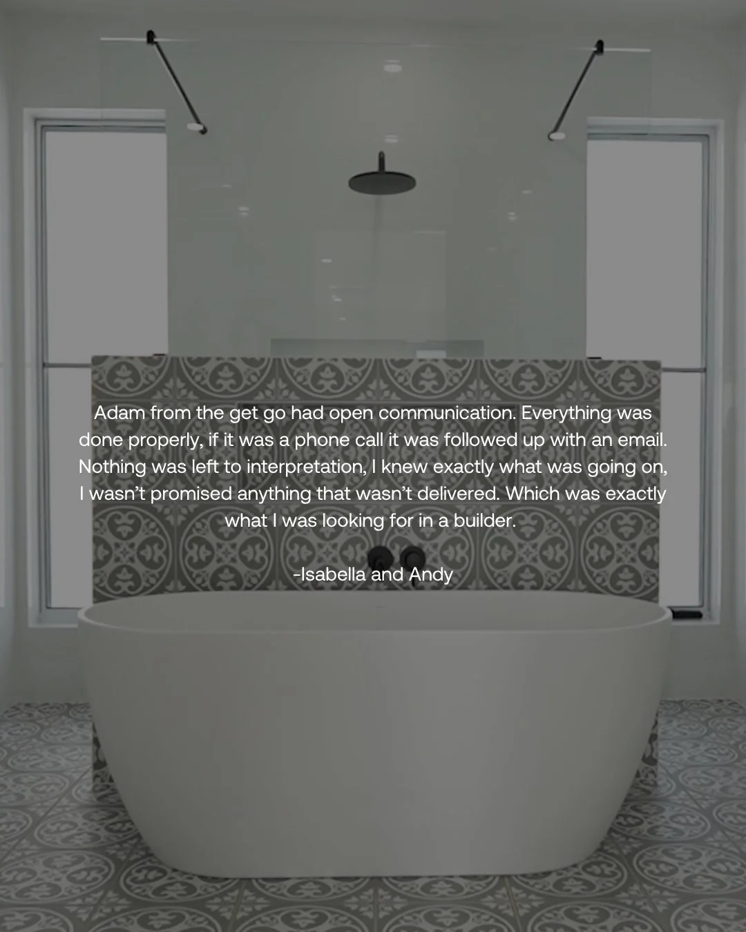 Working with Isabella and Andy was our privilege. ⁠
⁠
After being left in a tricky spot by their previous builder we were engaged to finish their home. Seeing them finally enjoy a home they love is something we're incredibly proud to have been a part
