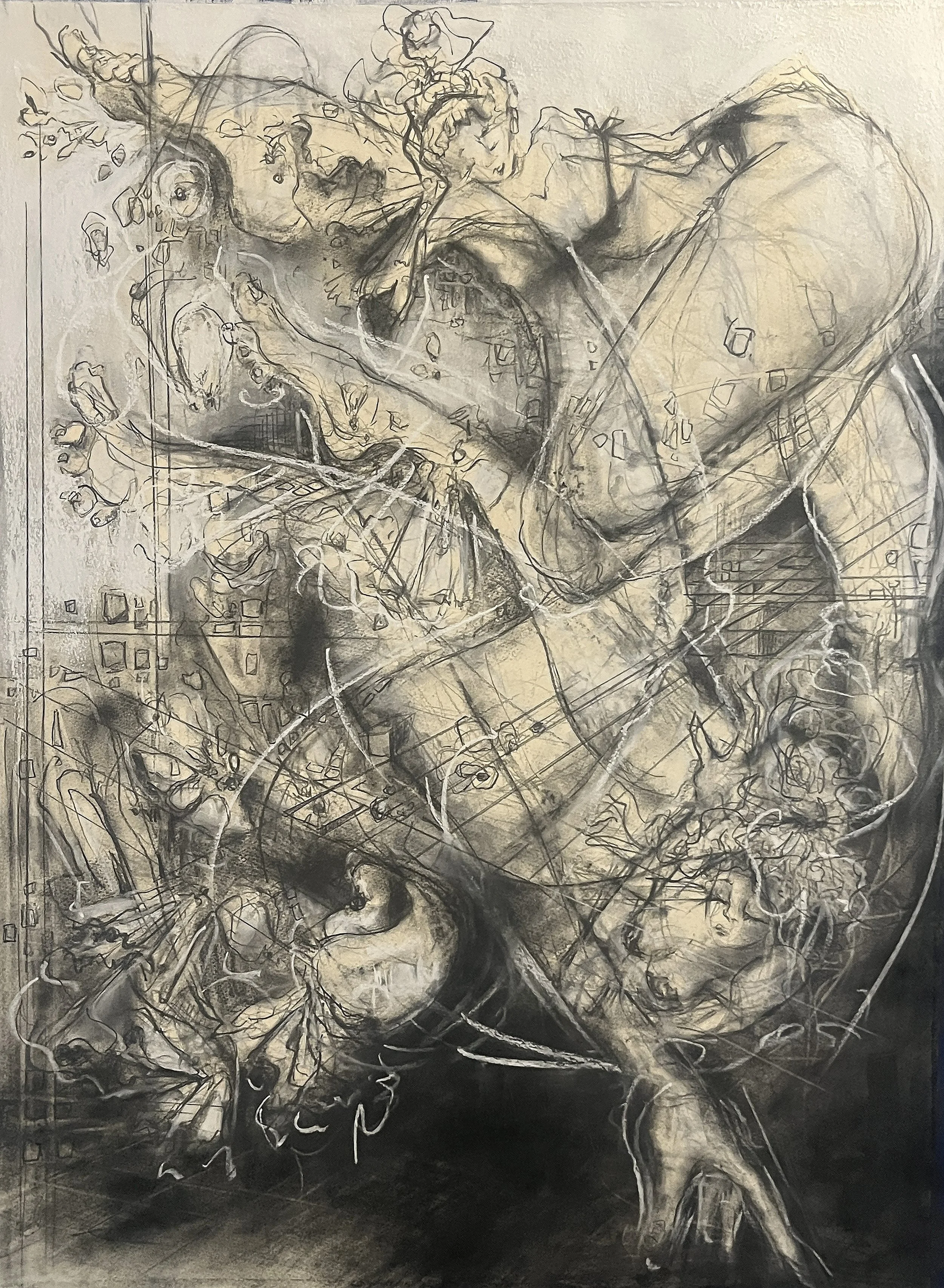 Primal Meridians | 30"x 22w | Graphite and soft pastel on paper