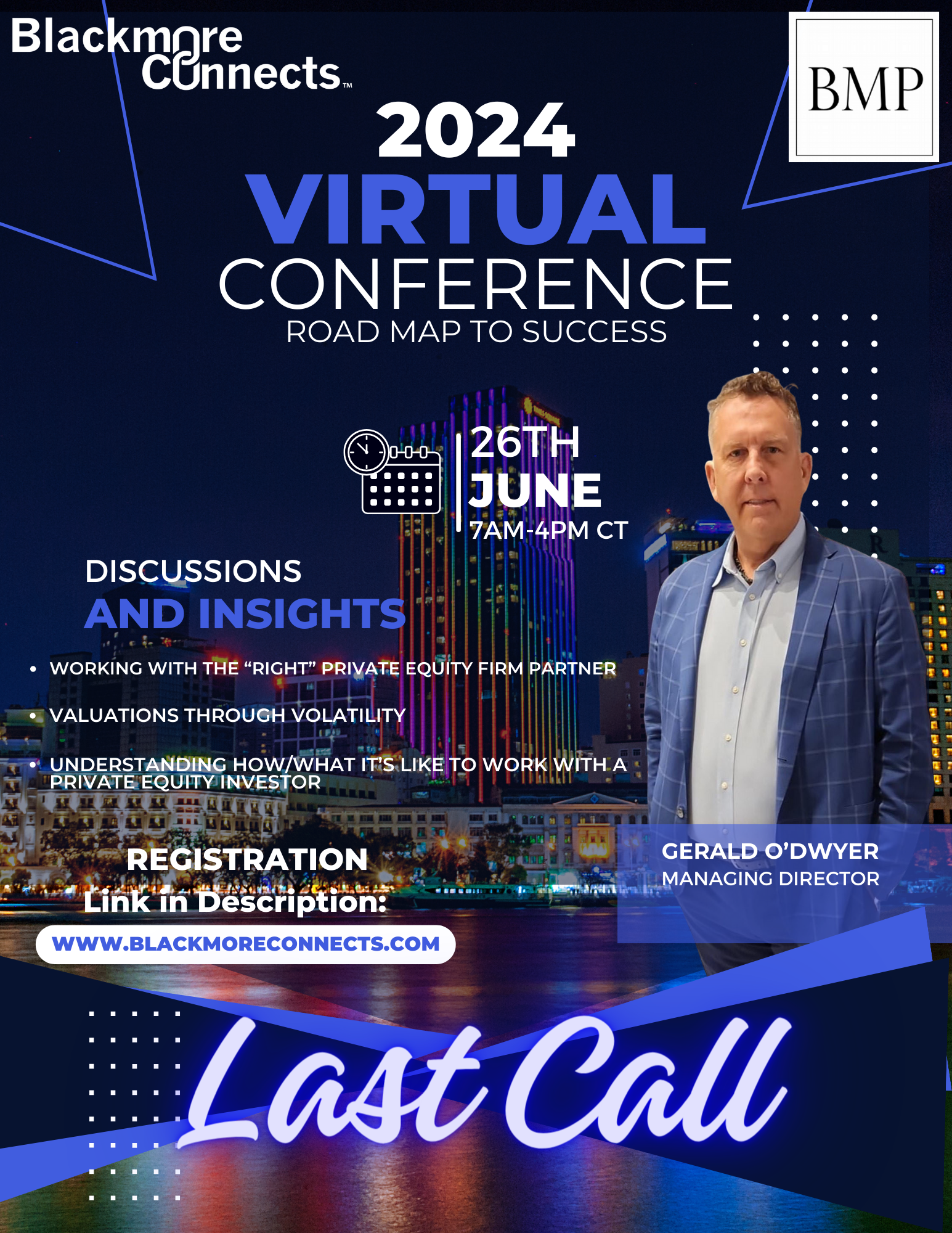 I created this image on Canva to promote a private equity company's virtual conference in June 2024.