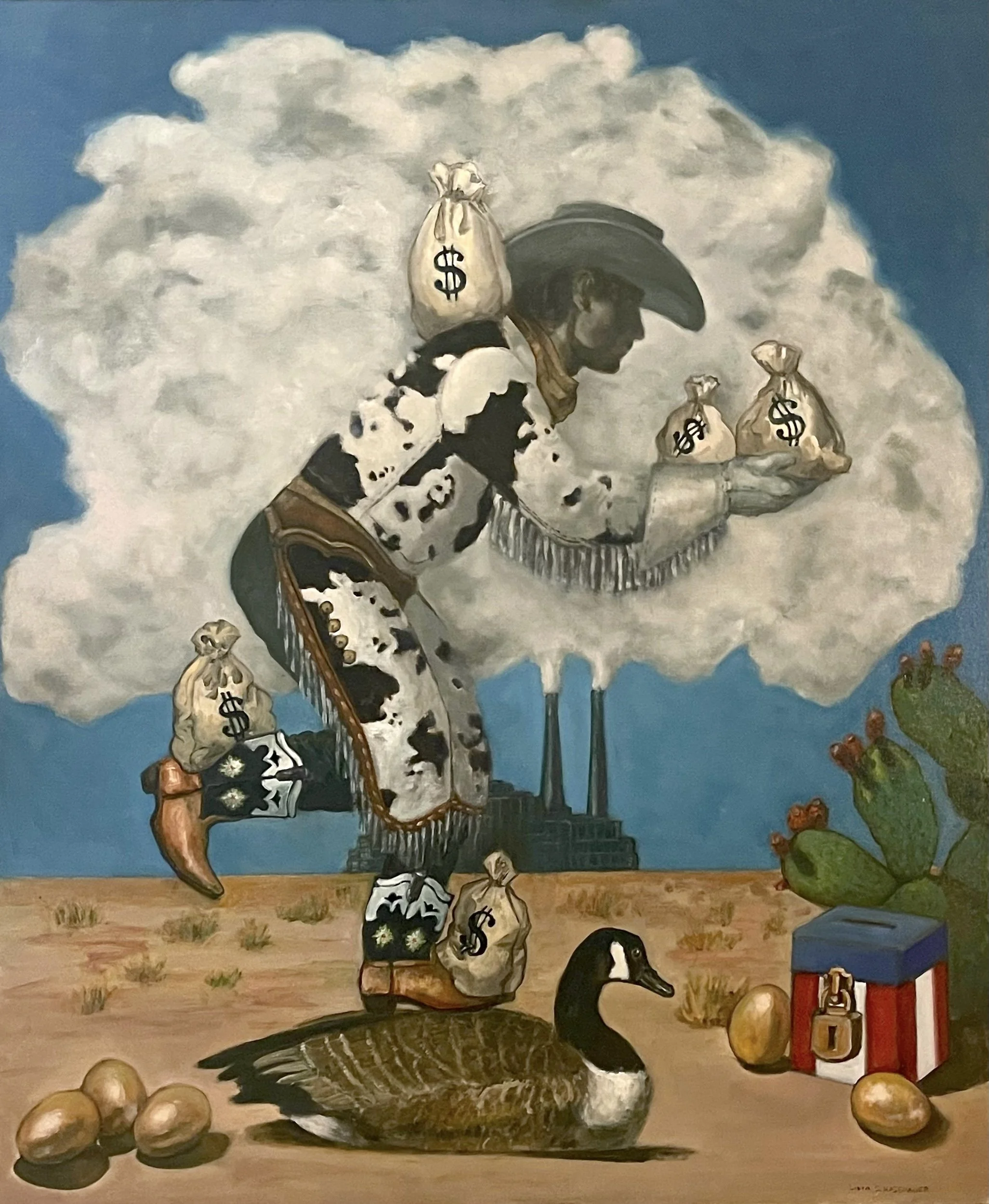 The Dark Money Buckaroo, 2026. Oil on Canvas _ 40x30 inches