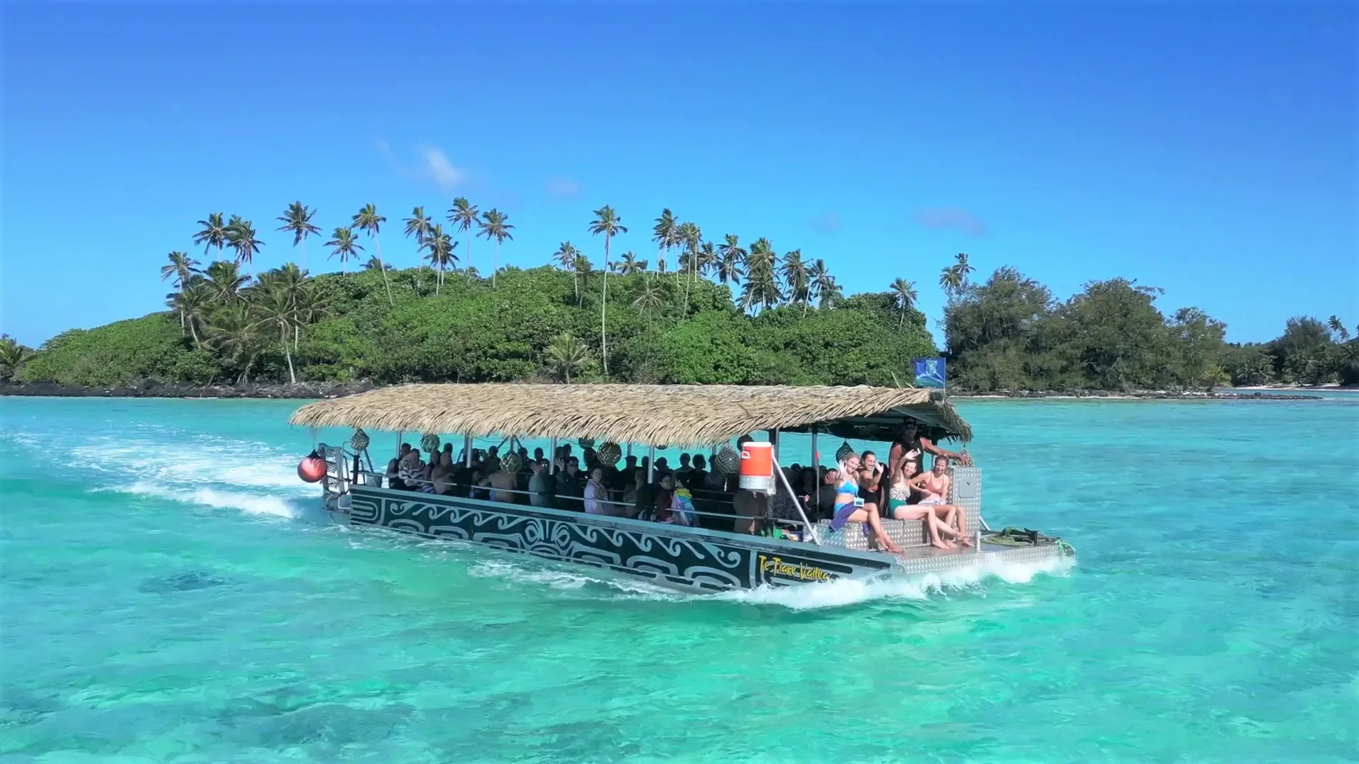 Koka Lagoon Cruises boat on Muri Lagoon in Rarotonga, Cook Islands.