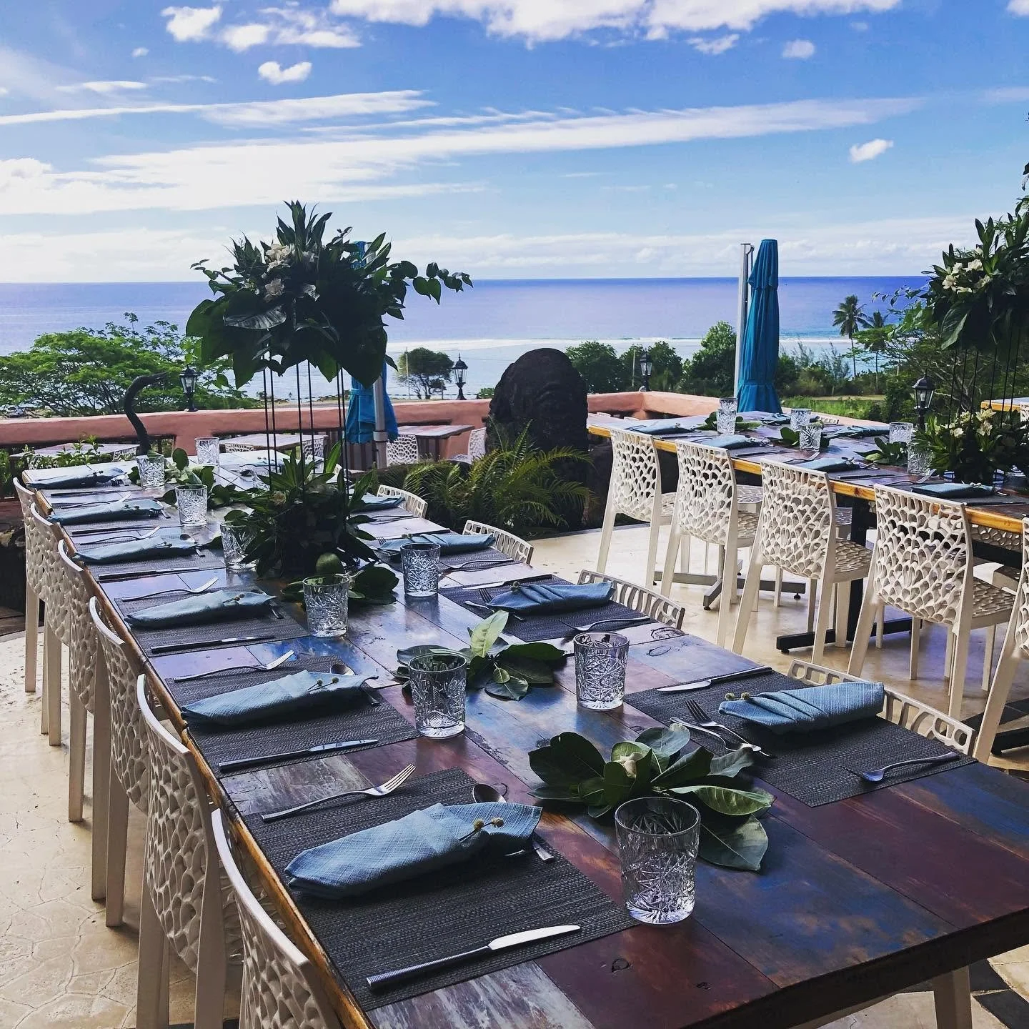Evening dining and cocktails at Antipodes Restaurant in Rarotonga.