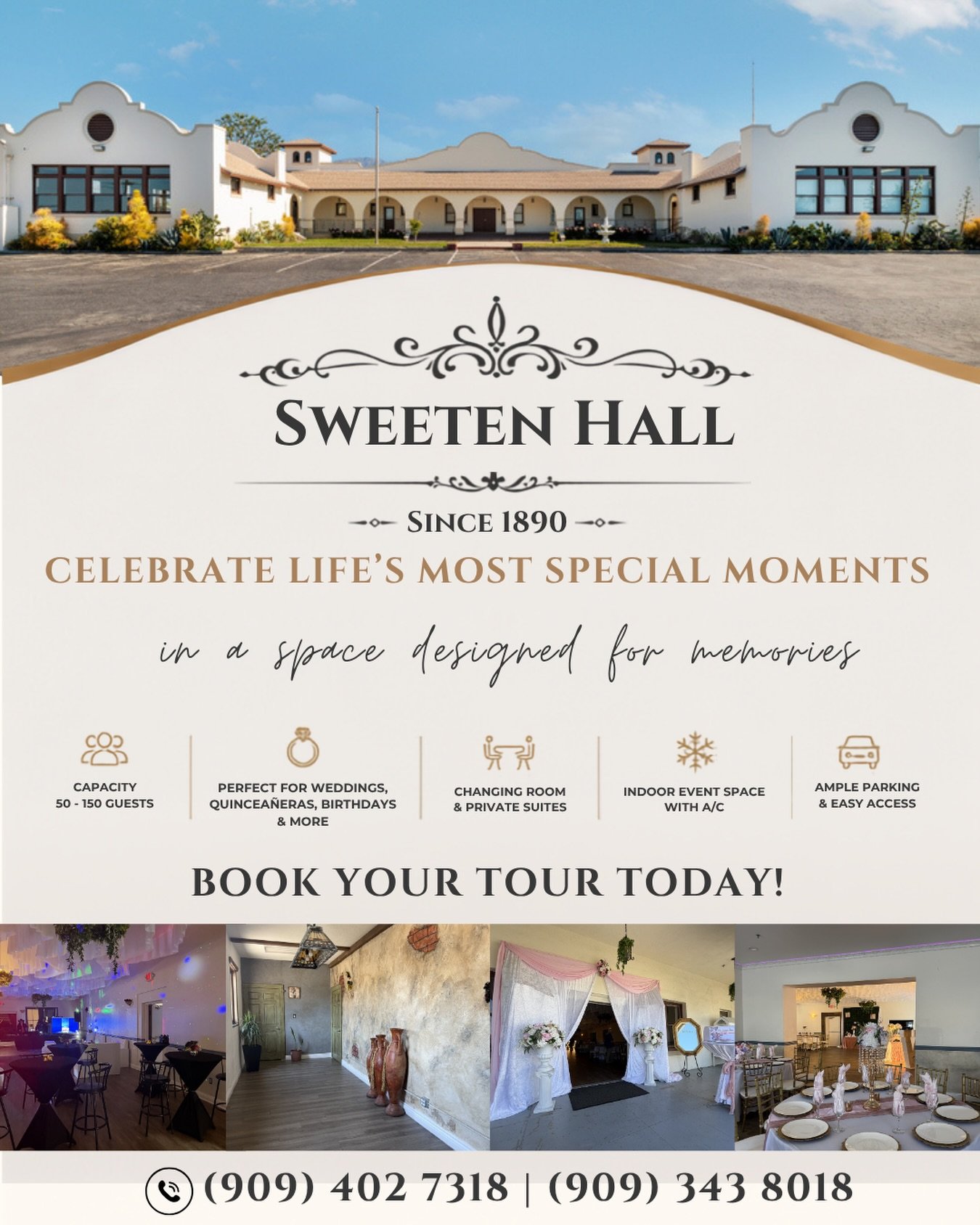 Celebrate life&rsquo;s most special moments at Sweeten Hall ✨

From weddings and quincea&ntilde;eras to birthdays, baby showers, celebrations of life, and private parties, our elegant indoor space is ready to be transformed for your vision.

&bull; C